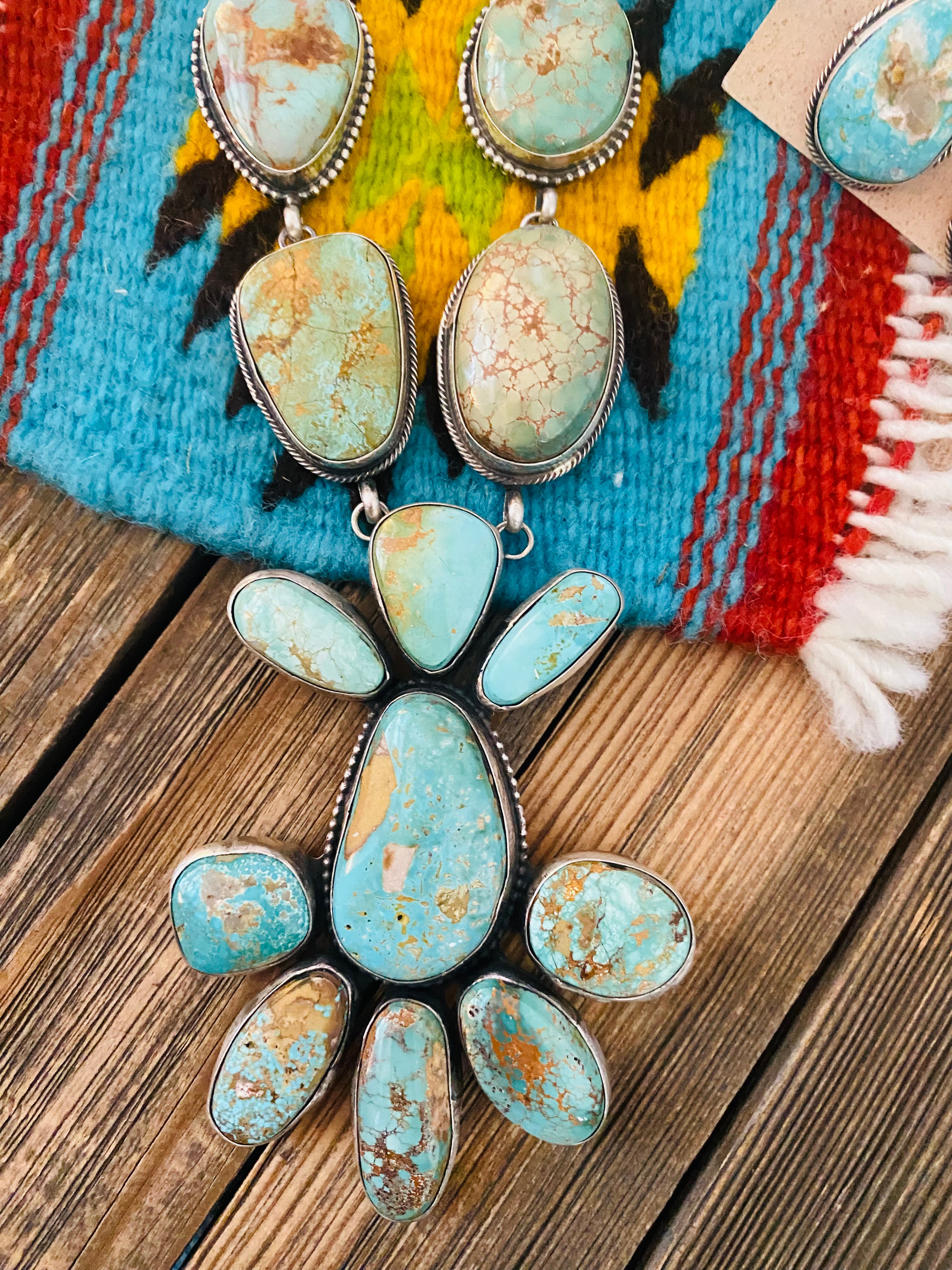 Stunning Navajo Carico Lake Turquoise & Sterling Silver Necklace Set