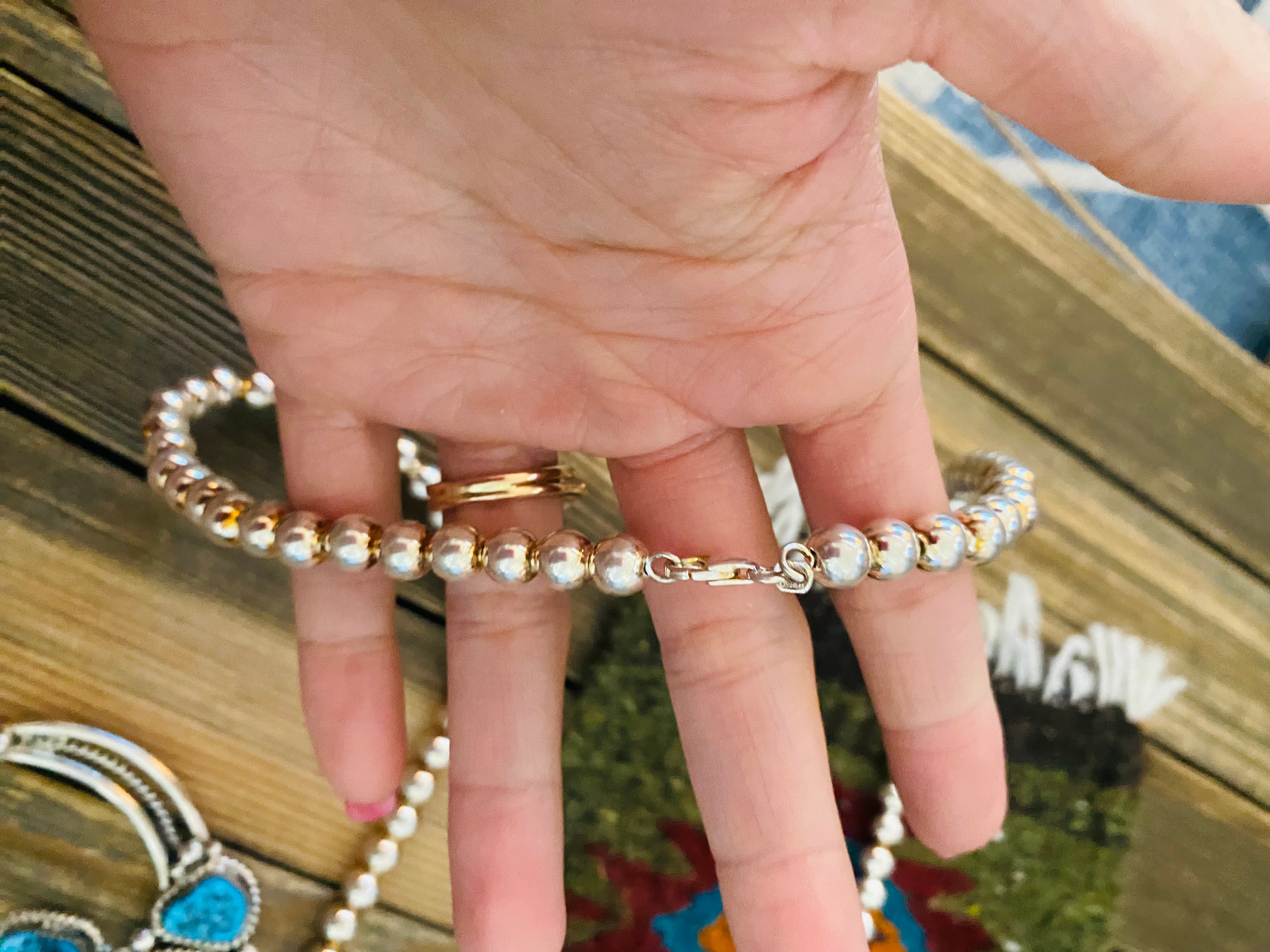 Navajo Sterling Silver & Kingman Turquoise Beaded Naja Necklace