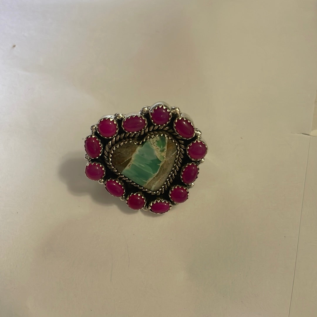 Nizhoni Handmade Varasite, Pink Onyx And Sterling Silver Adjustable Ring