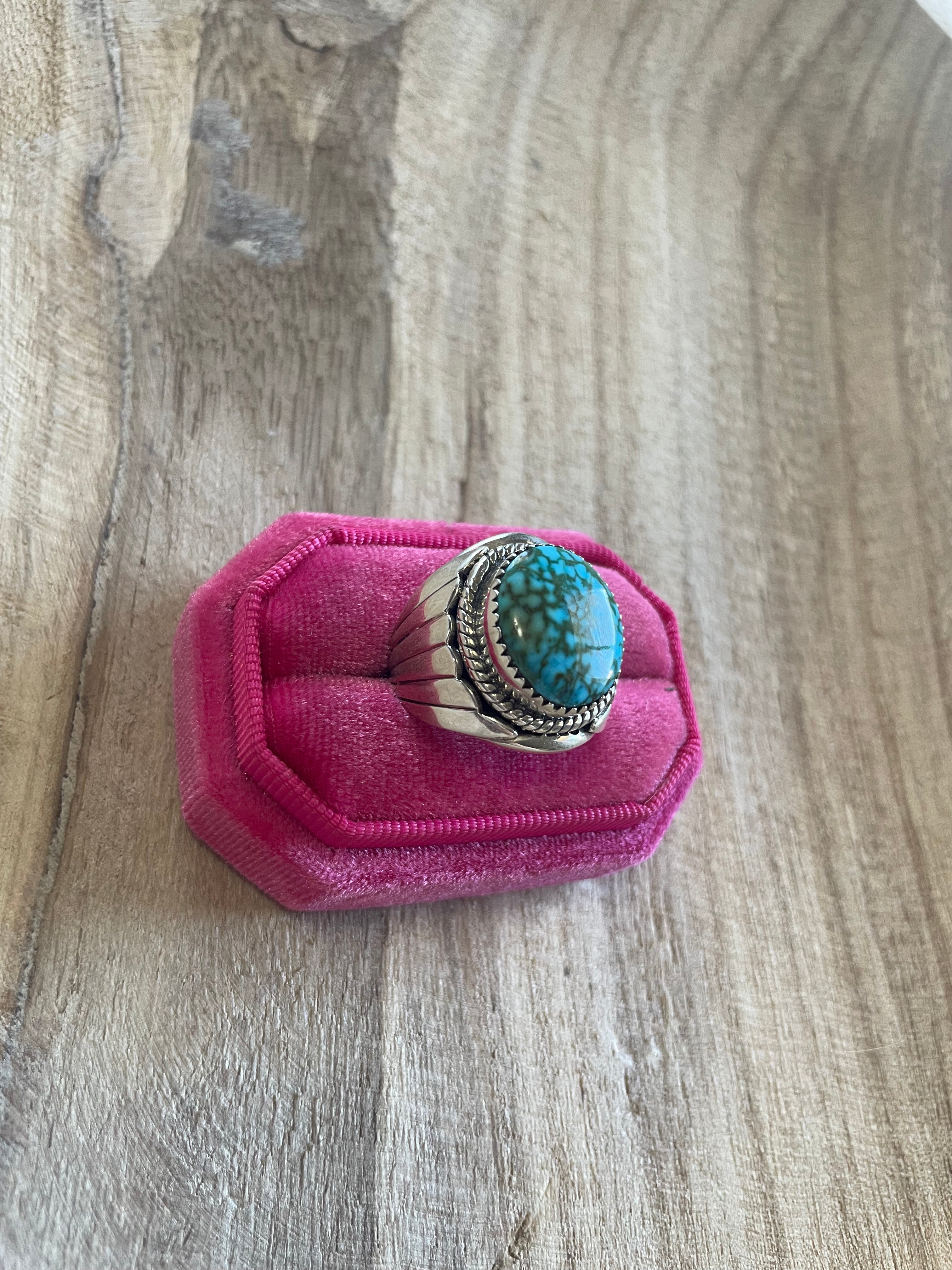 Navajo Sterling Kingman Web Turquoise Men’s Ring Size 7.5