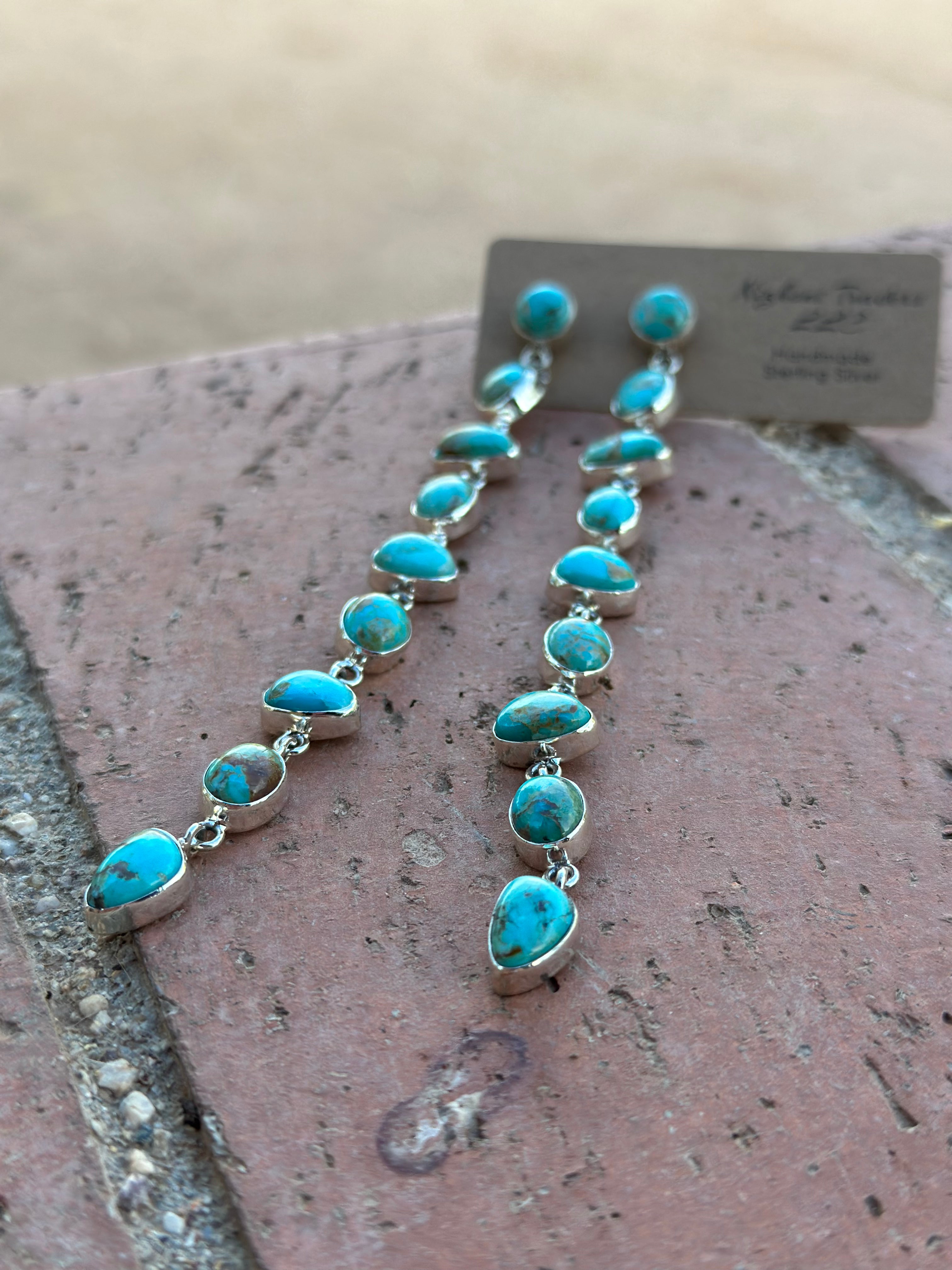 Cassidy Collection Handmade Honky Tonk Natural Royston  Turquoise and Sterling Silver Dangles