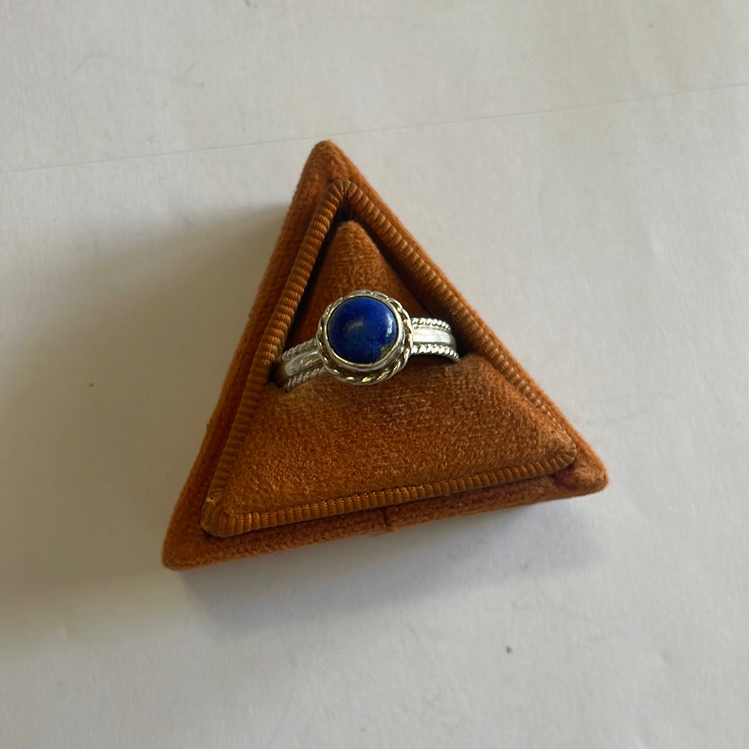 Navajo Lapis & Sterling Silver Double Braided Ring