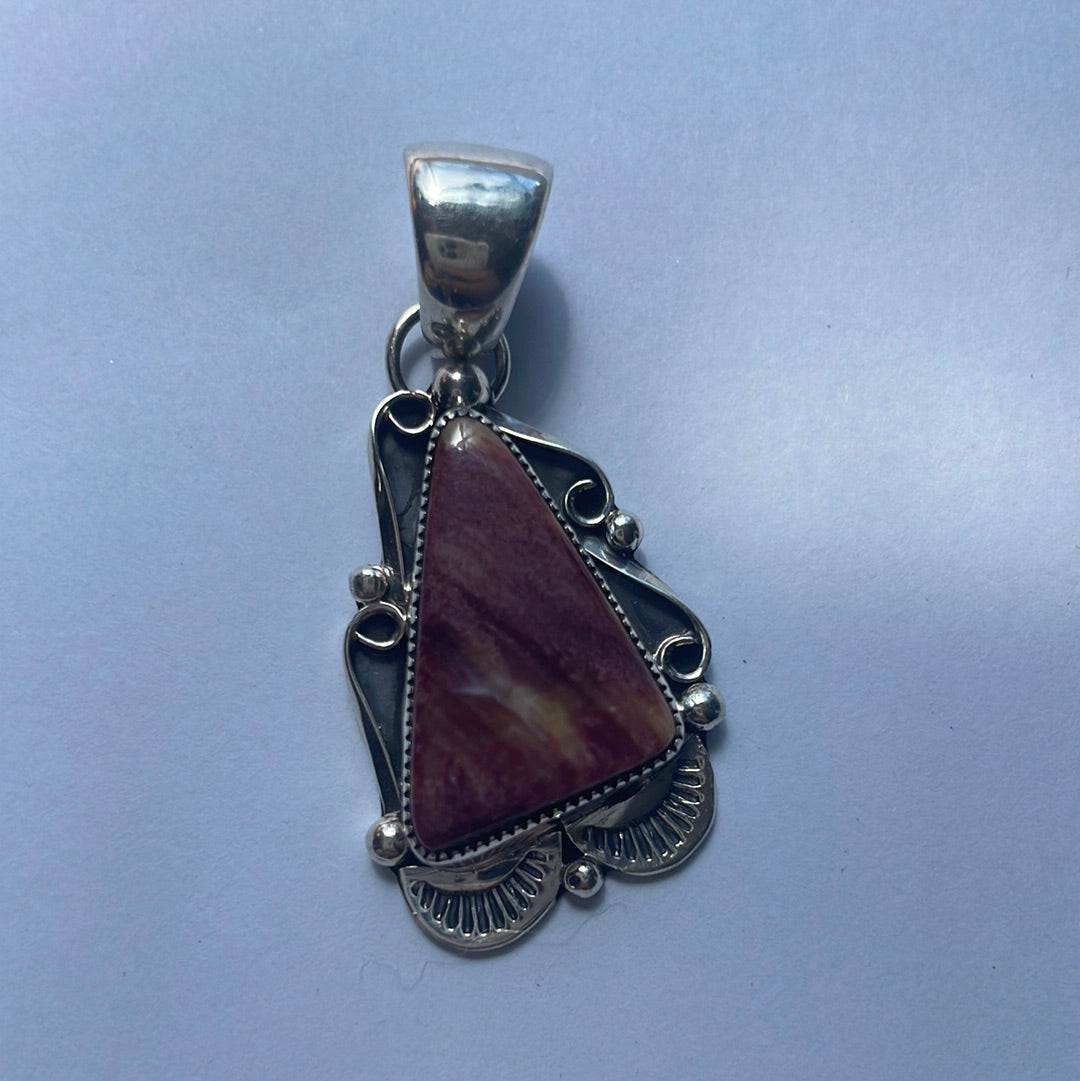 Navajo Sterling Silver And Purple Spiny Triangle Pendant