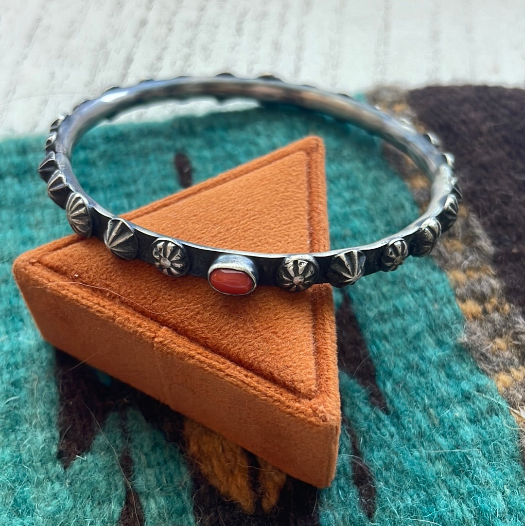 Navajo Sterling Silver & Coral Bangle