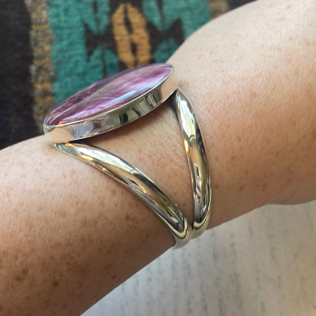 Navajo Sterling Silver & Purple Spiny Cuff Bracelet Signed