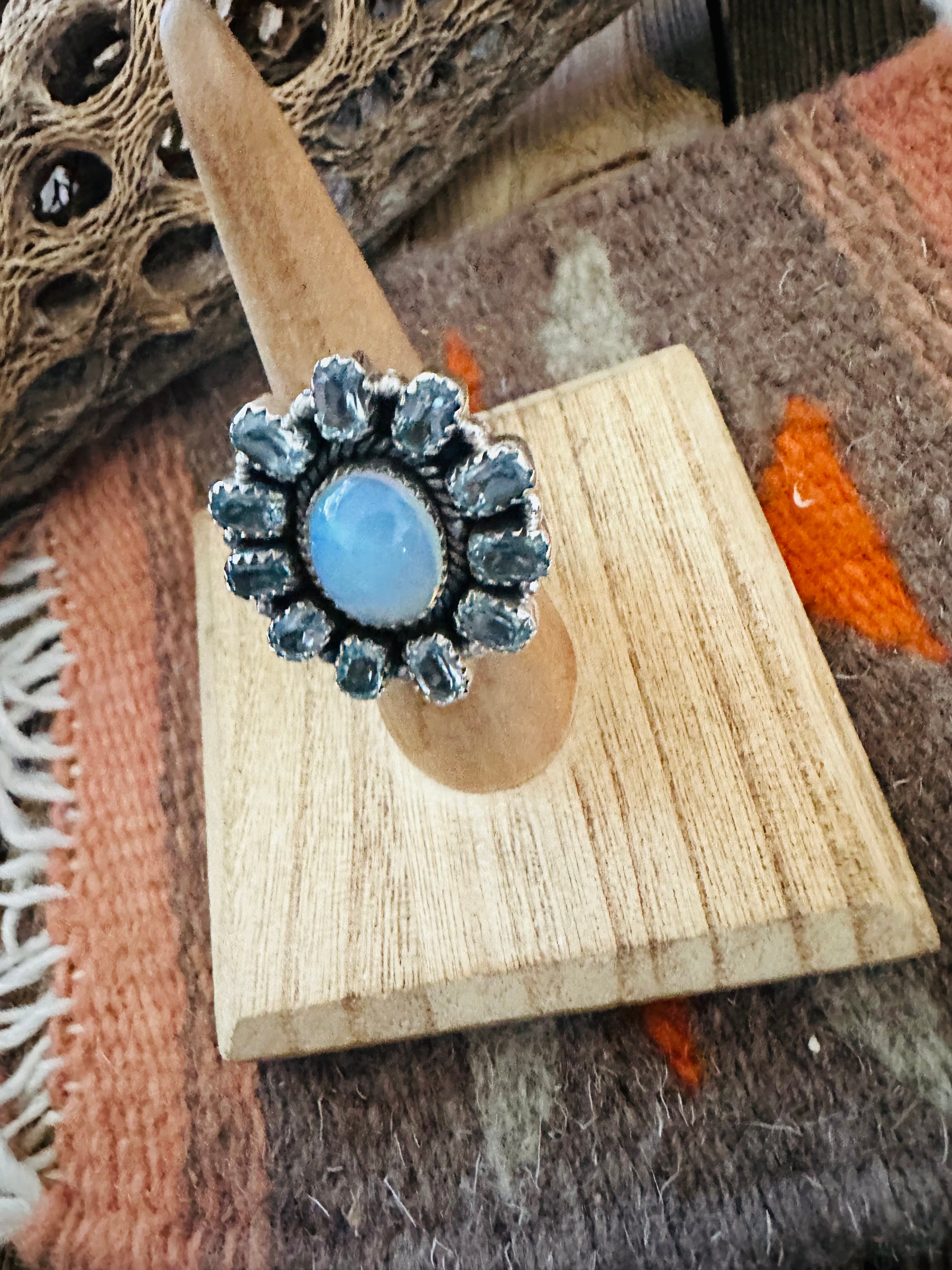 Handmade Sterling Silver, Topaz & Opal Cluster Adjustable Ring