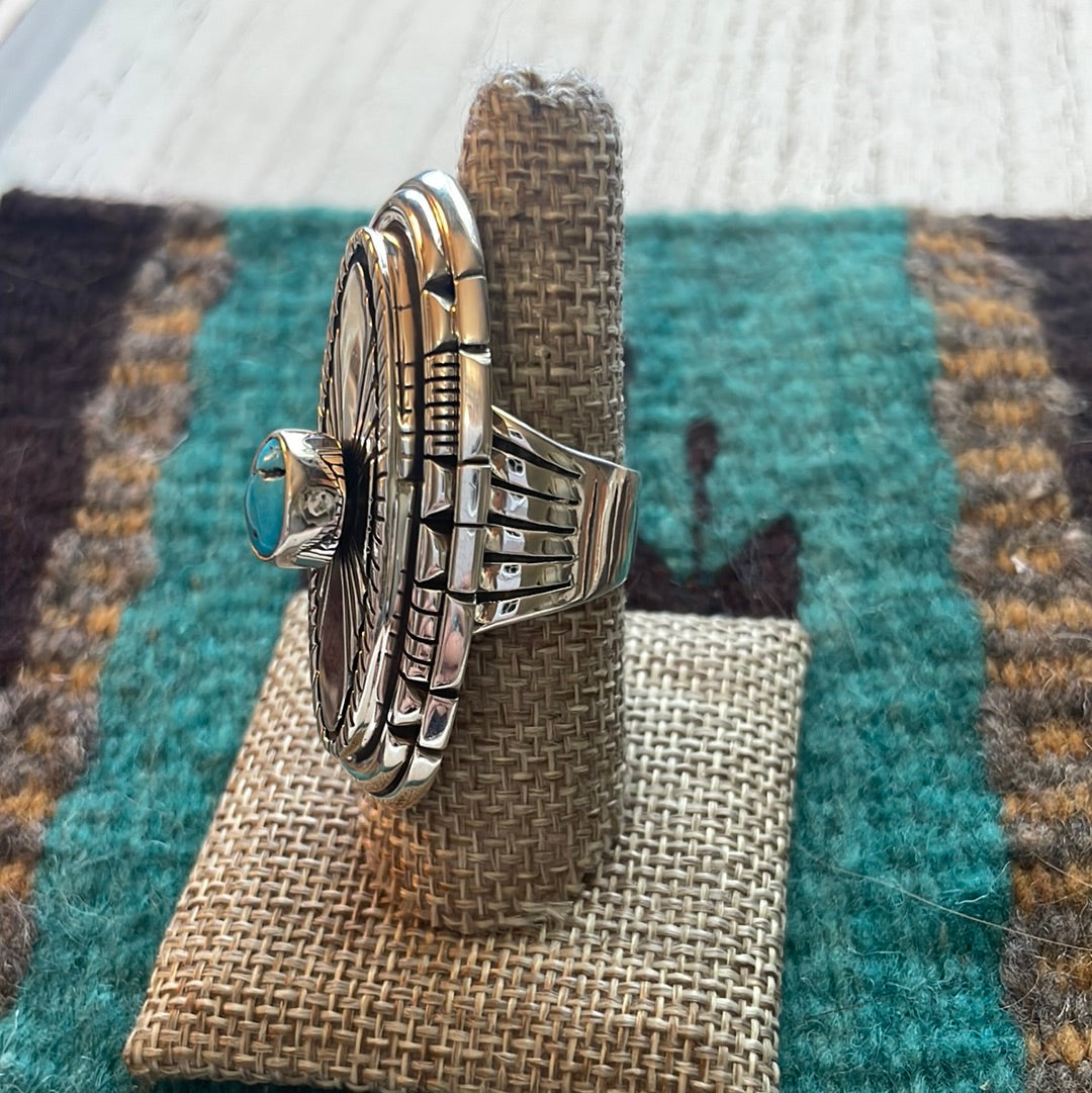 Navajo Sterling Silver & Turquoise Statement Ring Size 7.5.