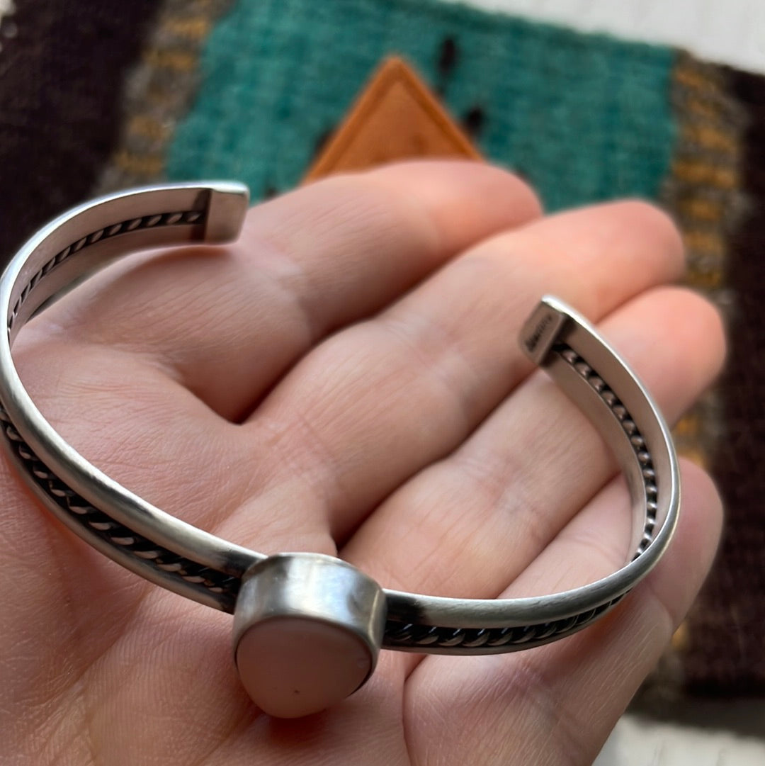 Navajo Tear Drop Pink Conch & Sterling Silver Cuff Bracelet