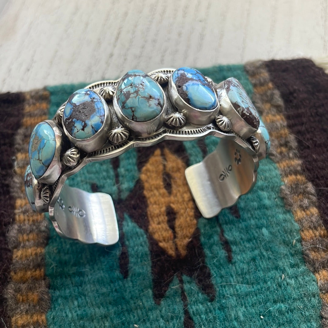 Navajo Sterling Golden Hills Turquoise Bracelet Cuff Signed Wydell Billie