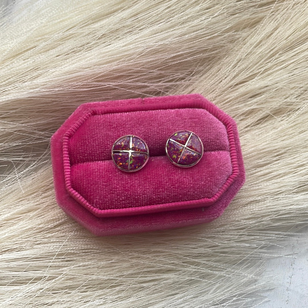 Navajo Pink Opal Inlay & Sterling Silver Stud Earrings