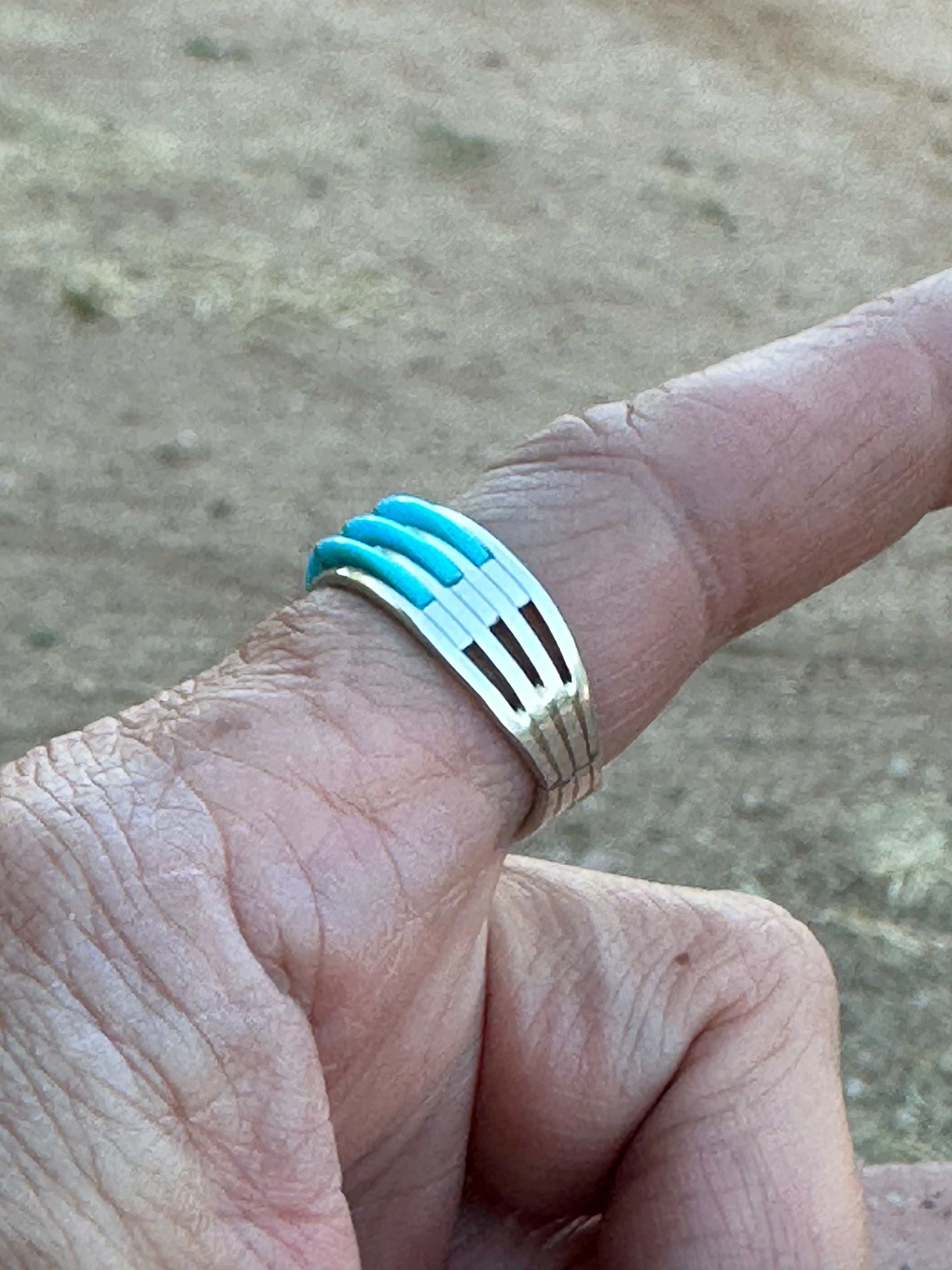 Zuni Sterling Silver Turquoise 3 Row Ring