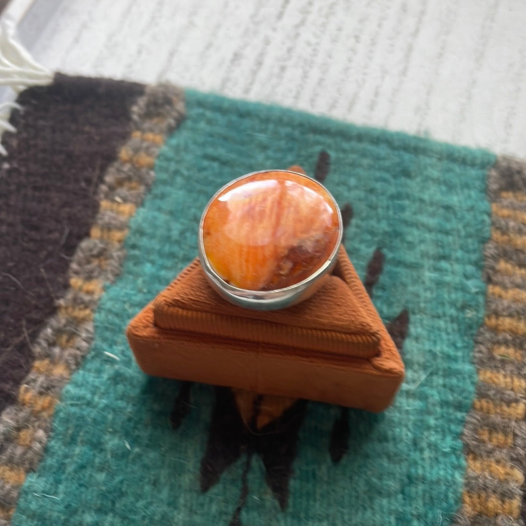 Navajo Sterling Silver & Orange Spiny Ring Size 8.5