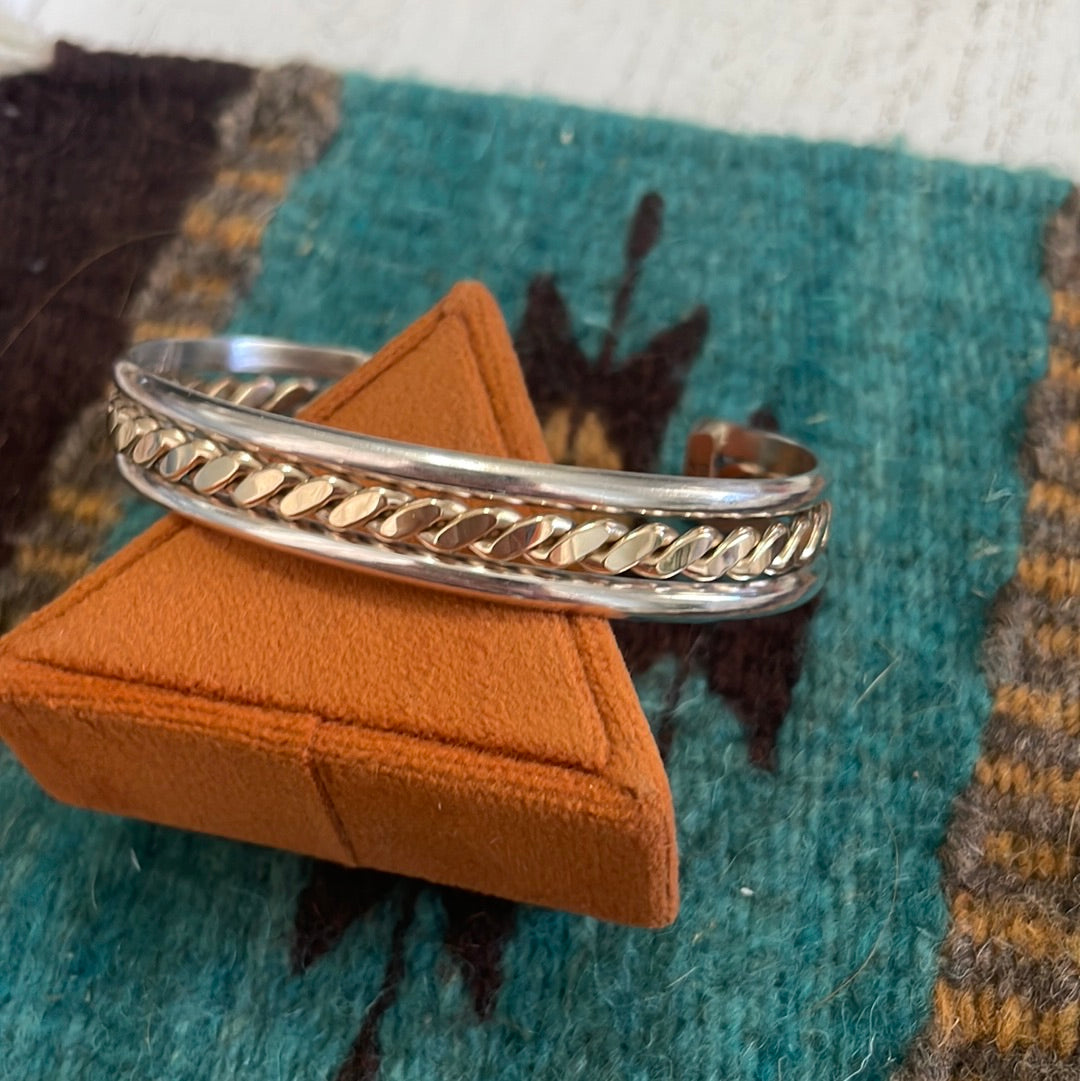 Navajo 12kt Overlay & Sterling Silver Adjustable Cuff Bracelet Signed