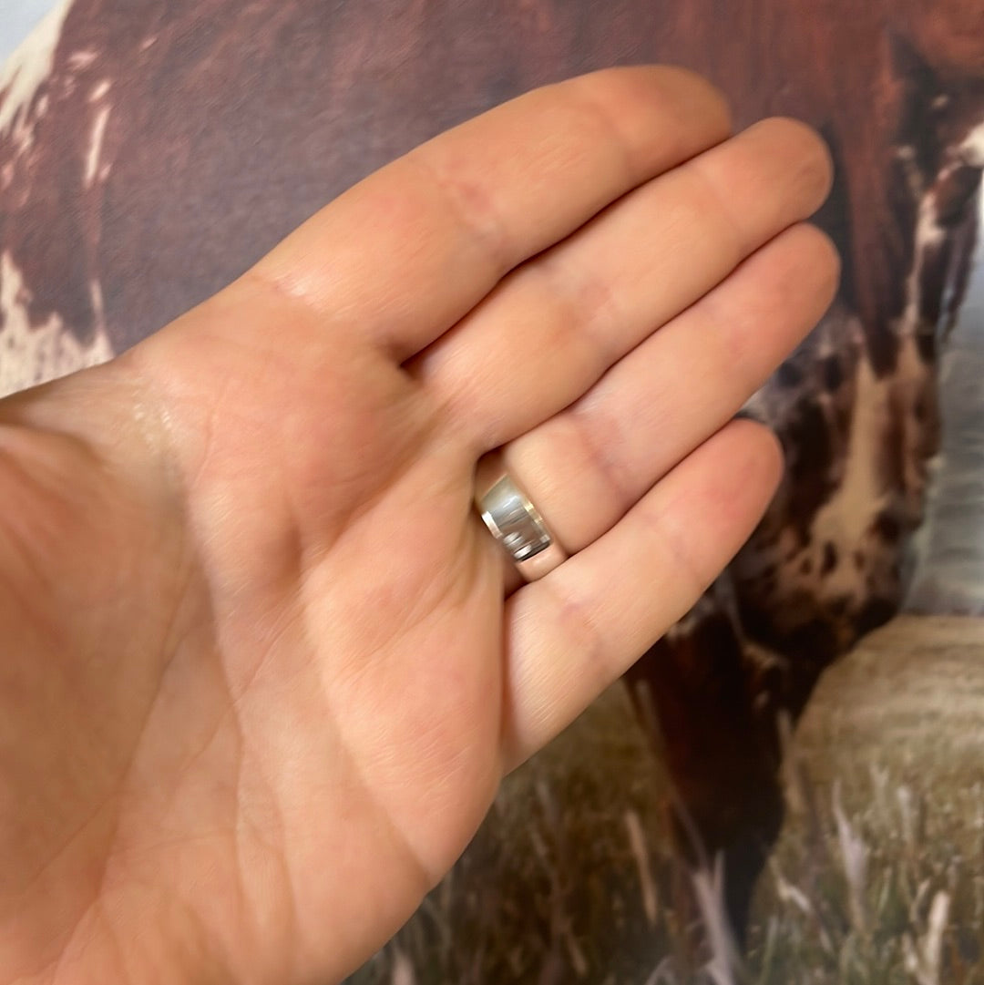 “Buy Me Flowers” Sterling Silver, Wild Horse & Pink Conch Adjustable Ring