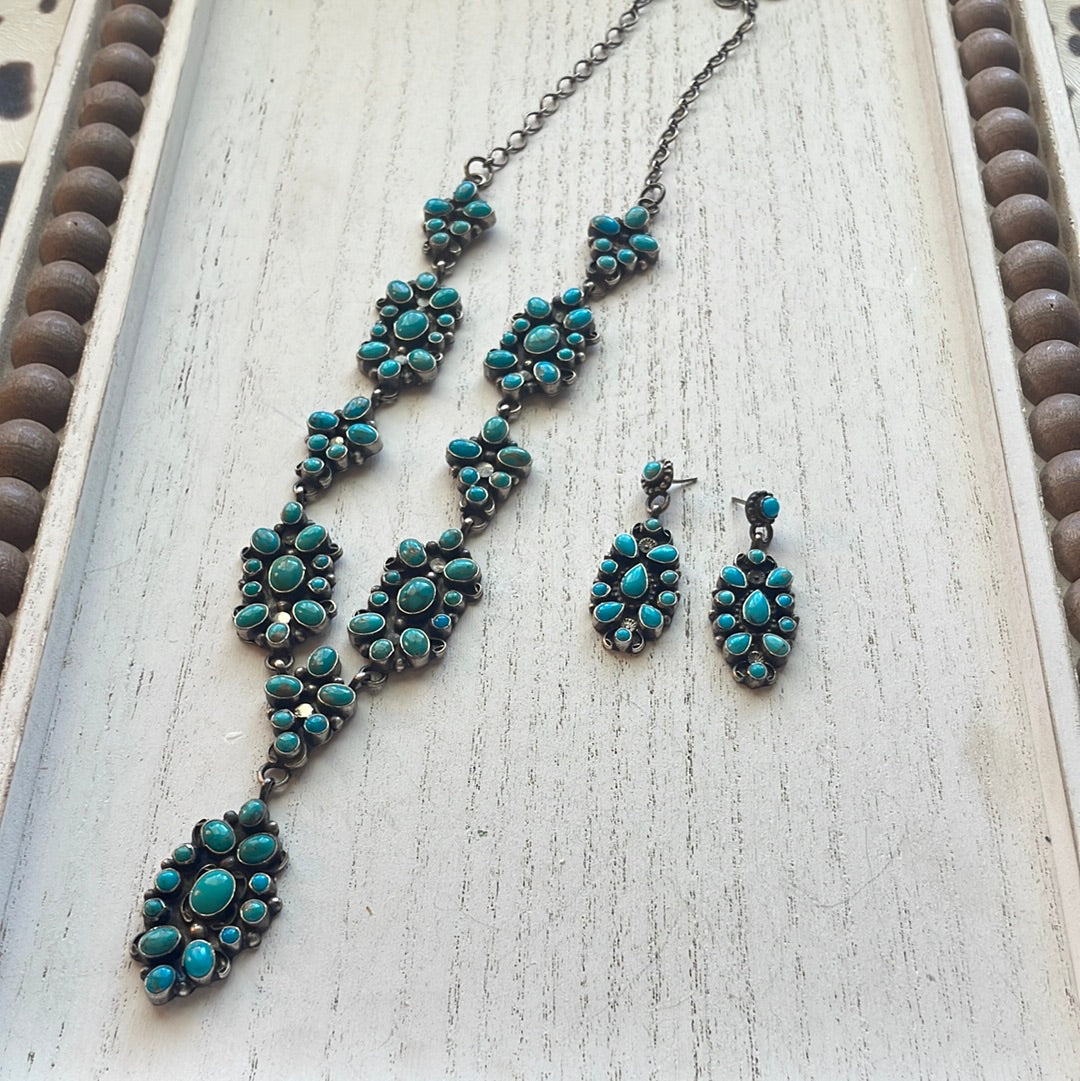 Sheila Becenti Navajo Sterling Silver Sleeping Beauty Turquoise Necklace & Earring Set Signed