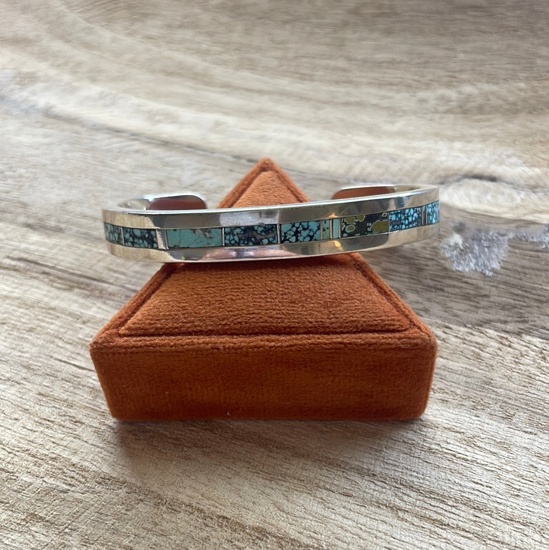 Navajo Handmade Sterling & Number 8 Turquoise Cuff