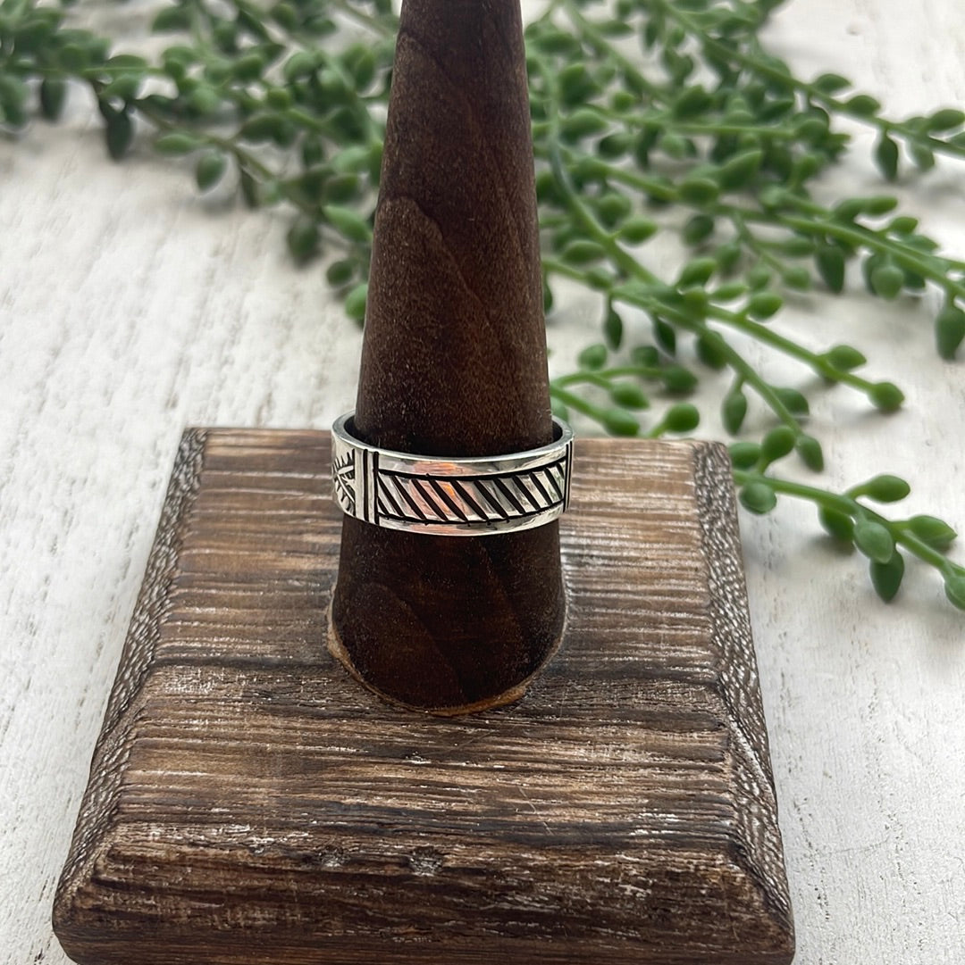 Navajo Hand Stamped Sterling Silver Men’s Ring Band