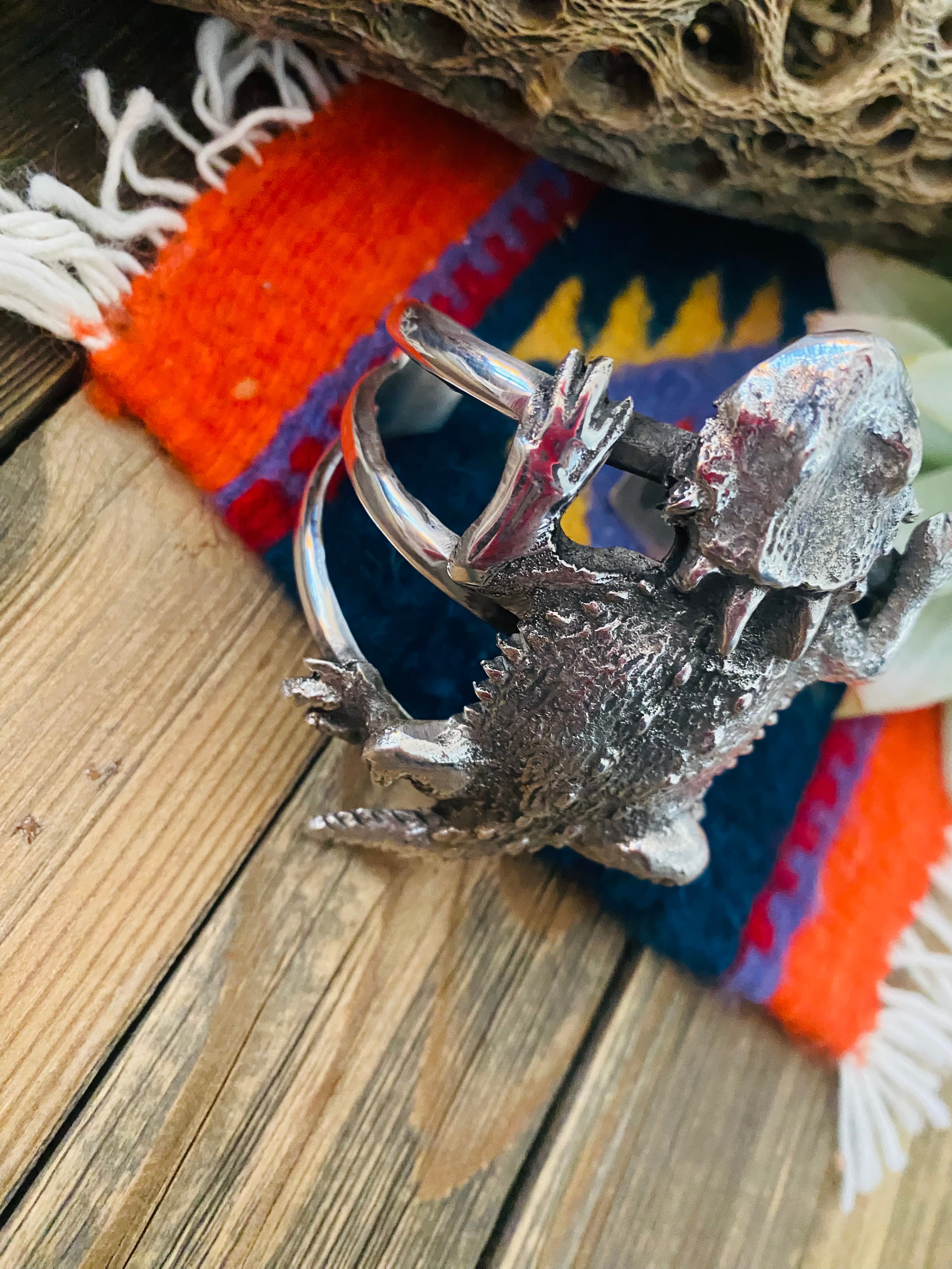 Navajo Sterling Silver Horny Toad Cuff Bracelet