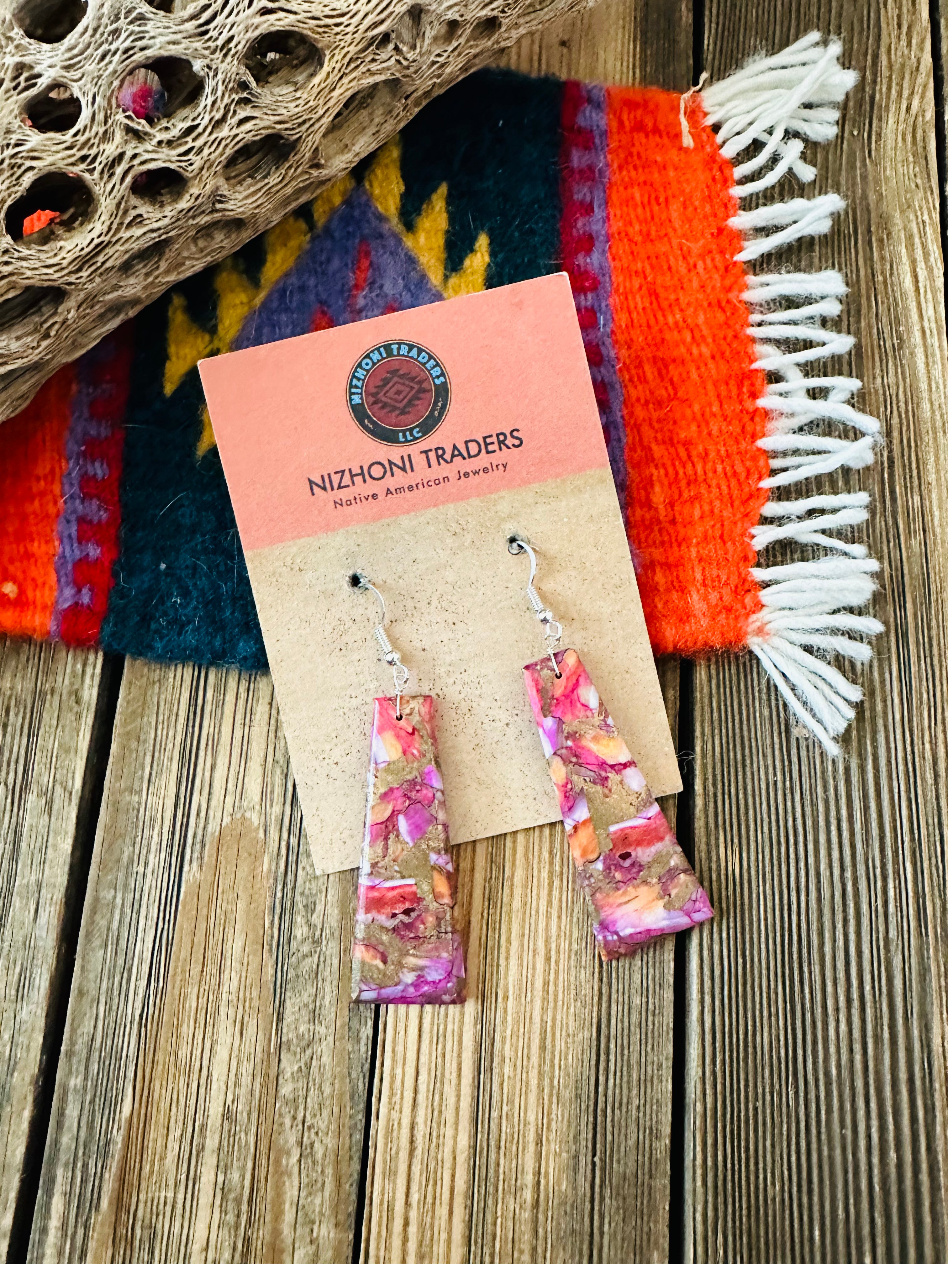 Navajo Sterling Silver & Pink Mojave Slab Dangle Earrings