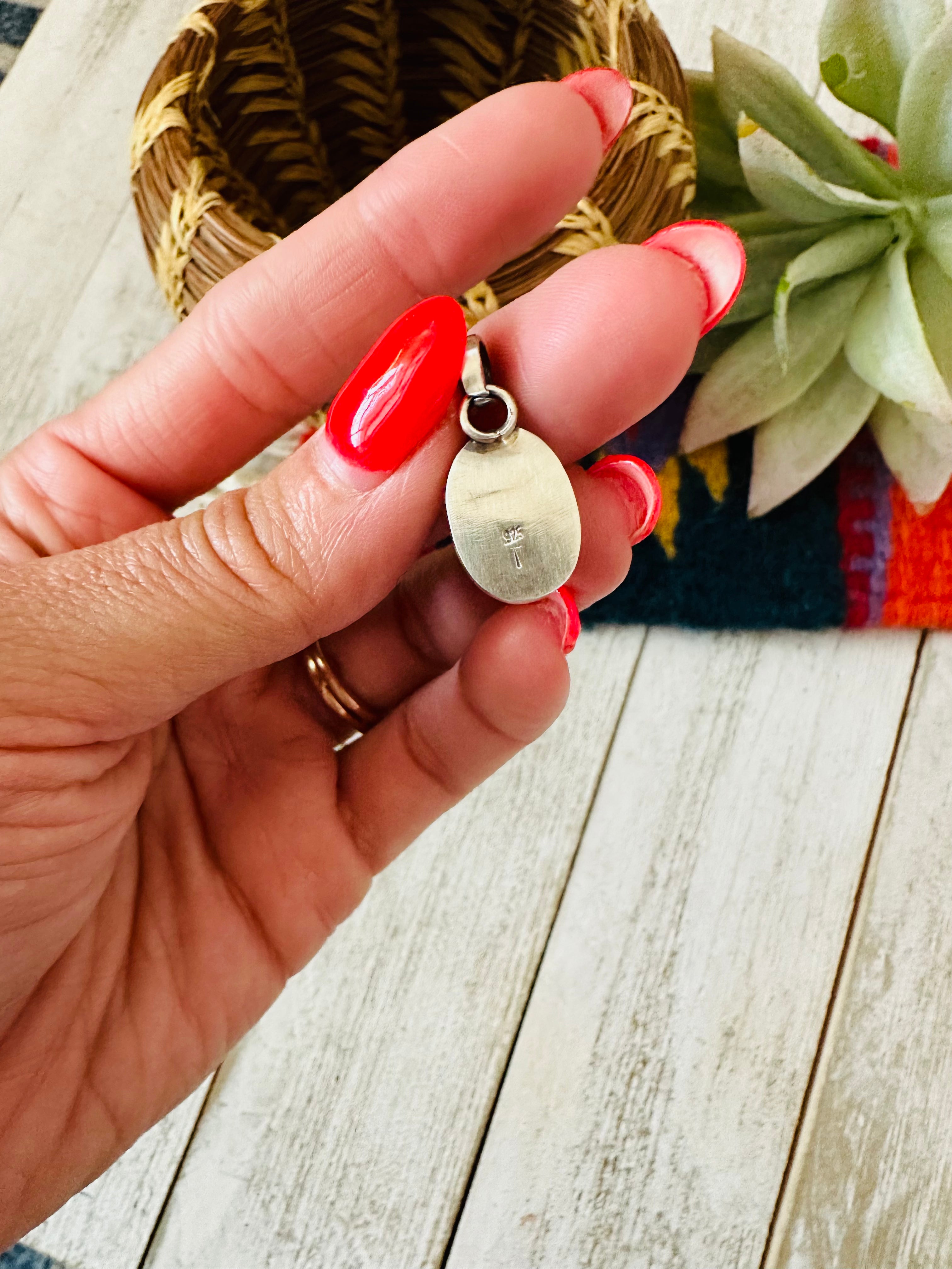 Navajo Queen Pink Conch Shell & Sterling Silver Oval Pendant