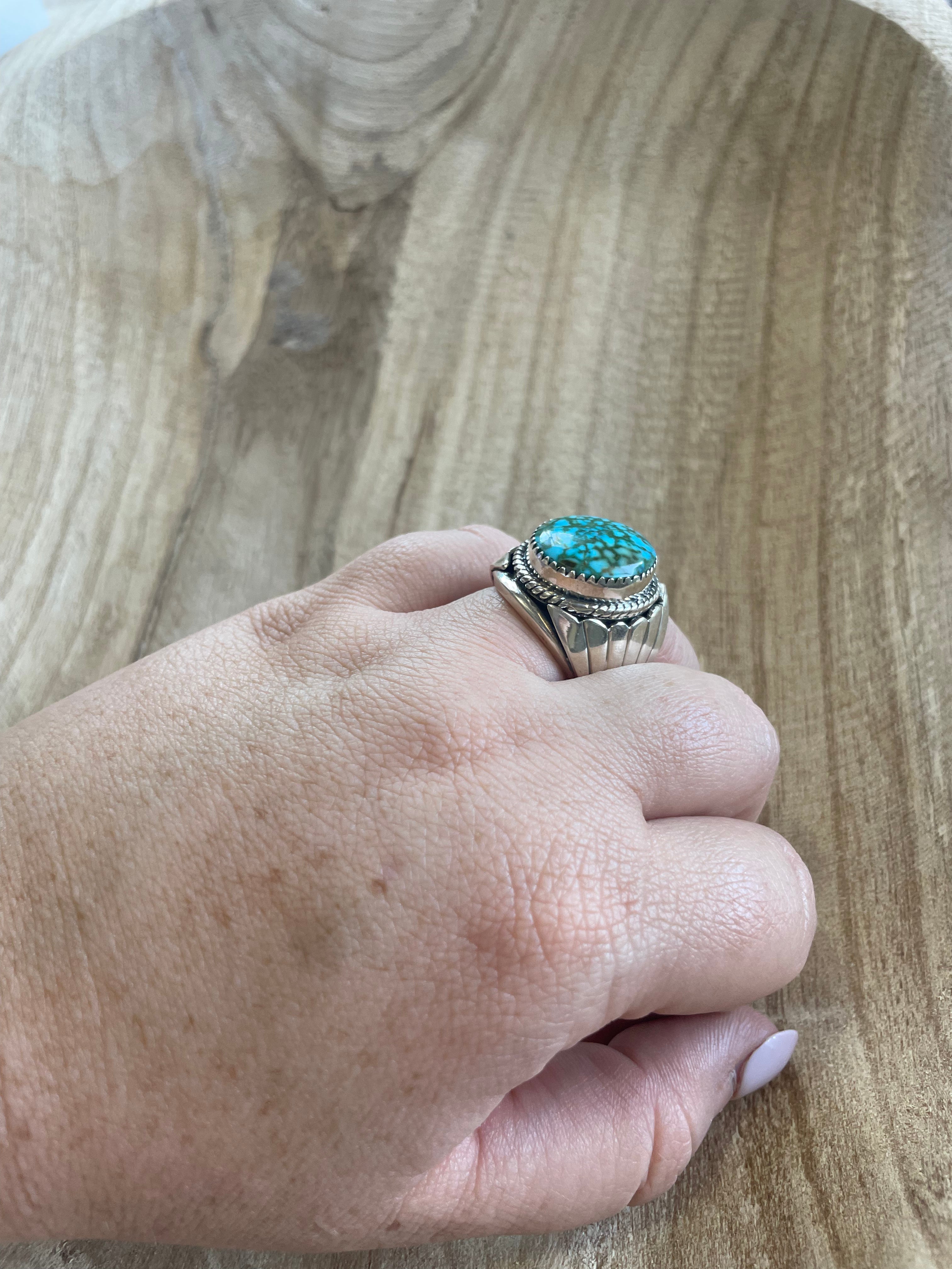 Navajo Sterling Kingman Web Turquoise Men’s Ring Size 7.5