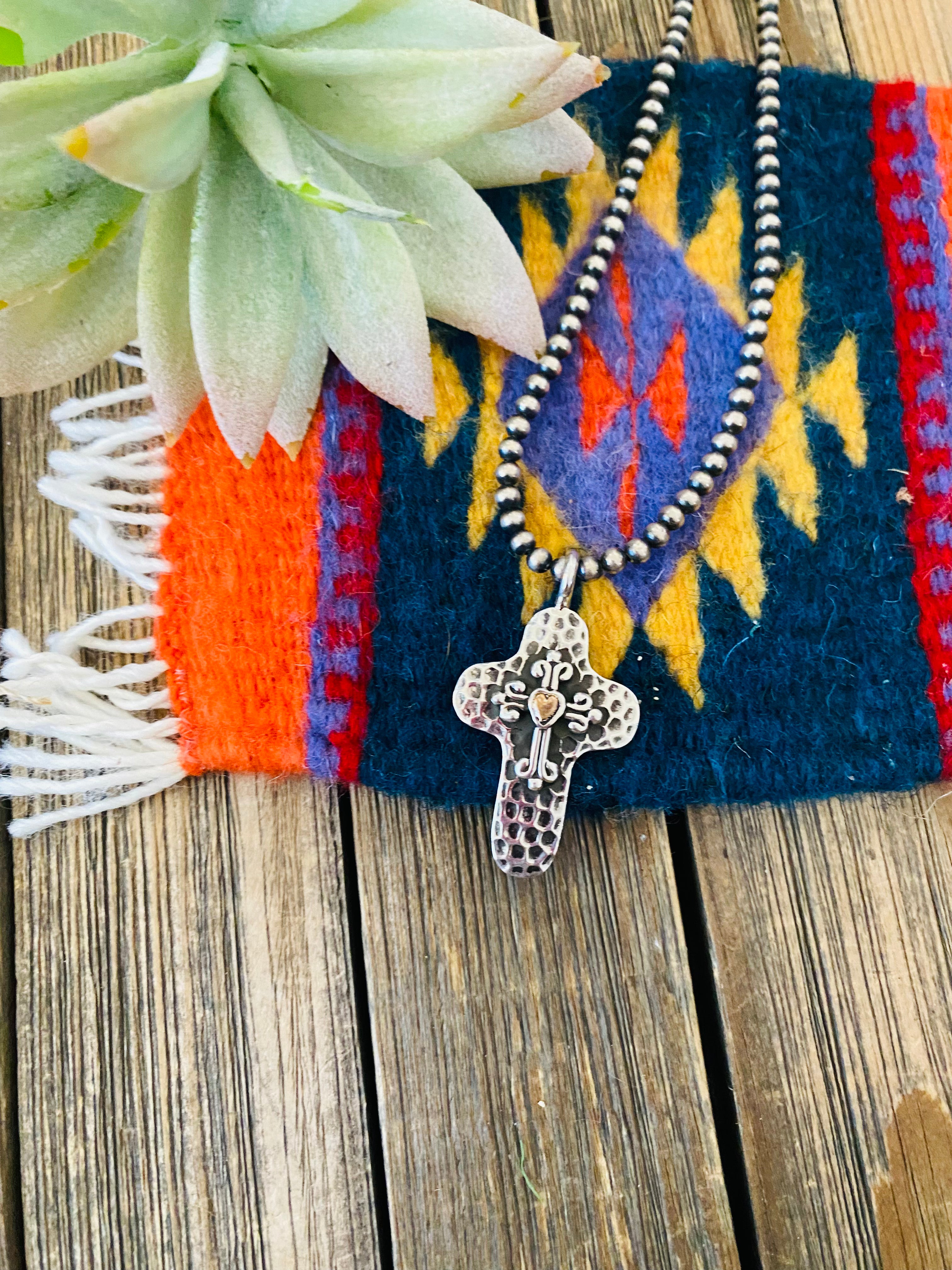 Navajo Sterling Silver & Copper Cross Pendant