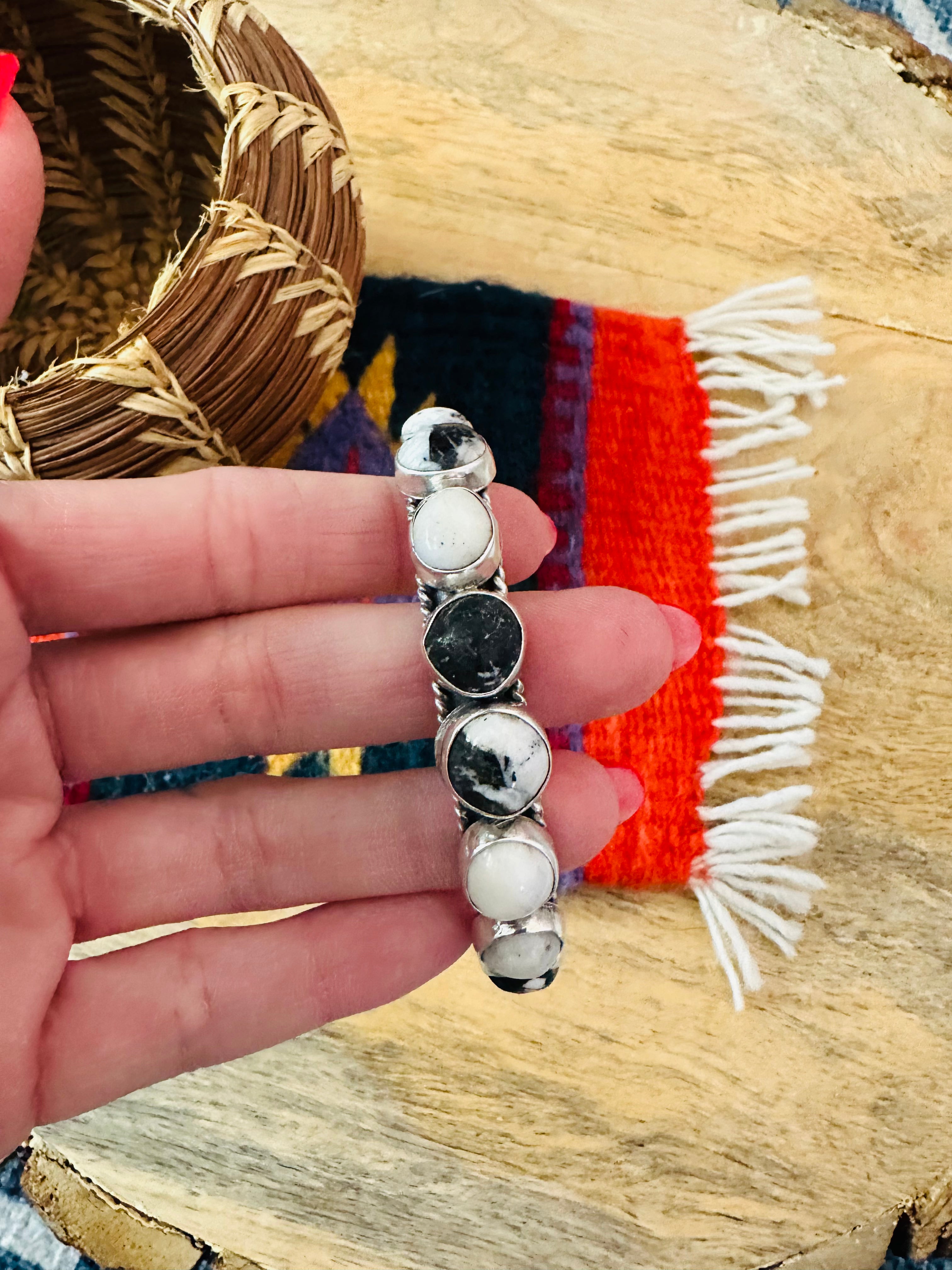 Navajo White Buffalo & Sterling Silver Cuff Bracelet