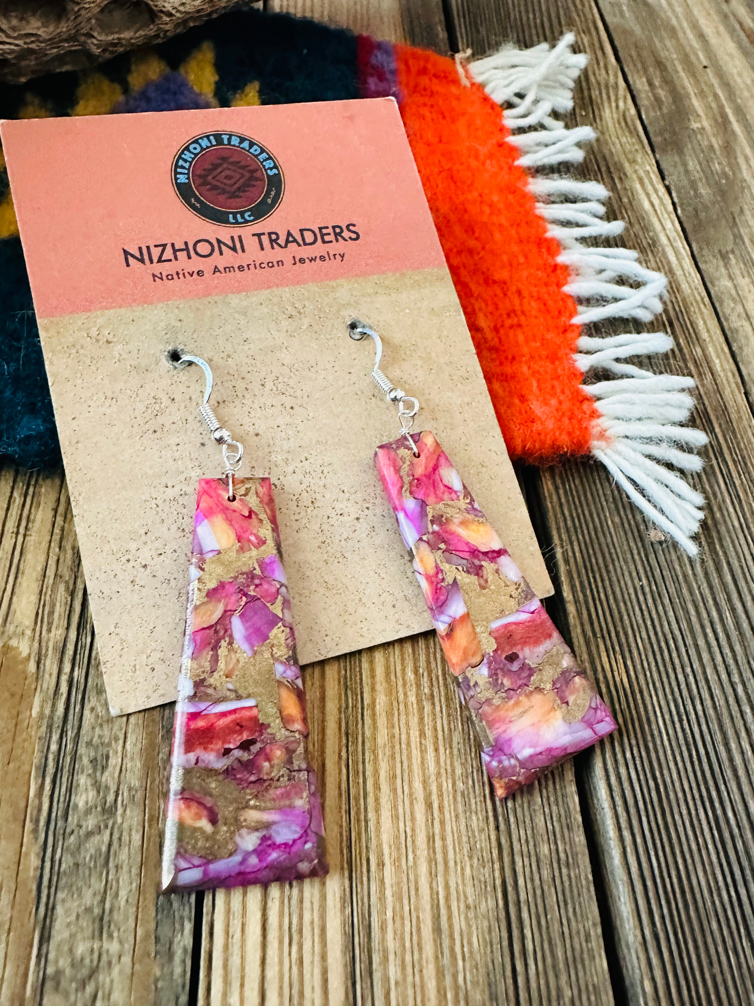 Navajo Sterling Silver & Pink Mojave Slab Dangle Earrings