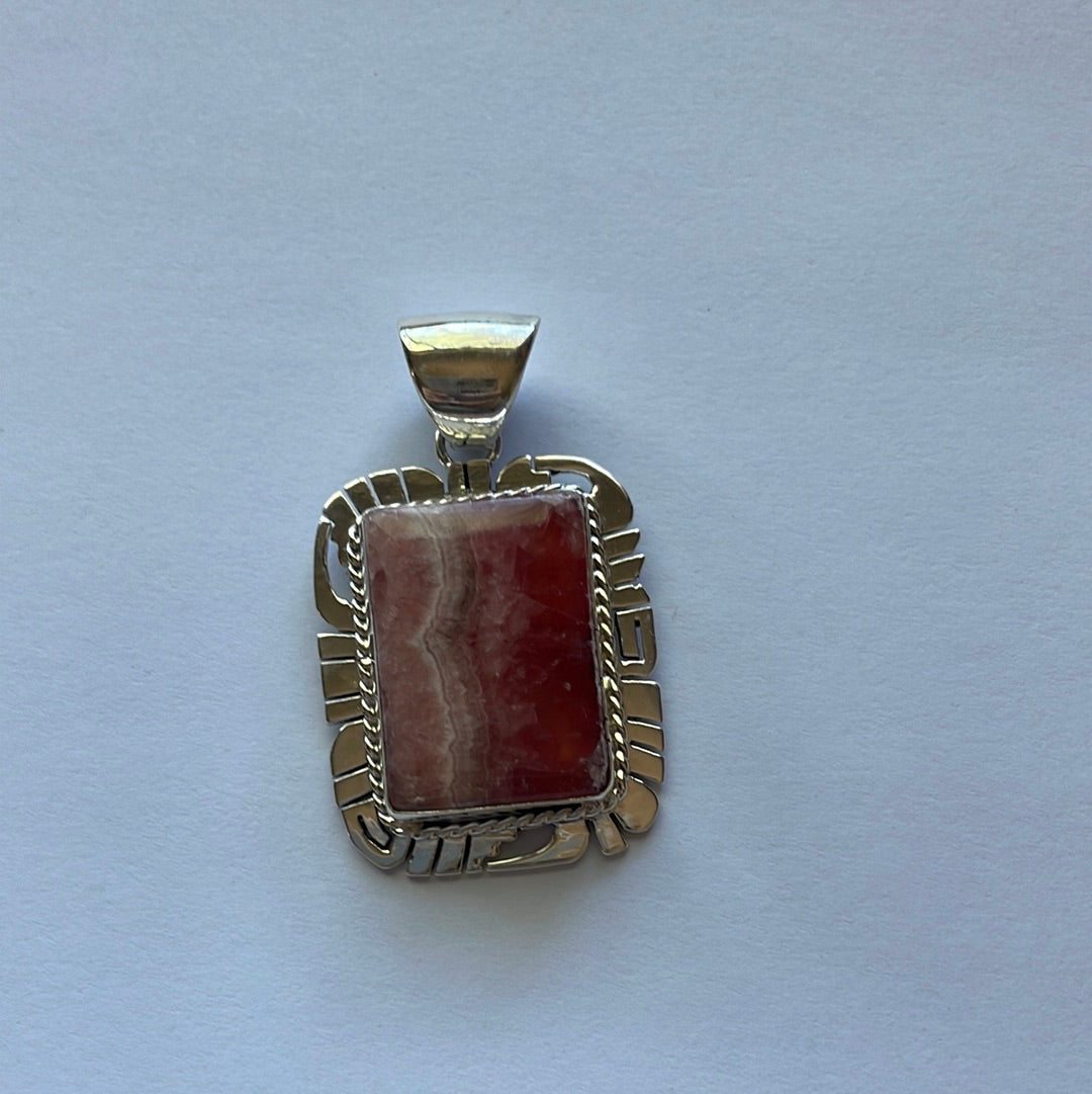 Navajo Sterling Silver & Rhodochrosite Pendant Signed