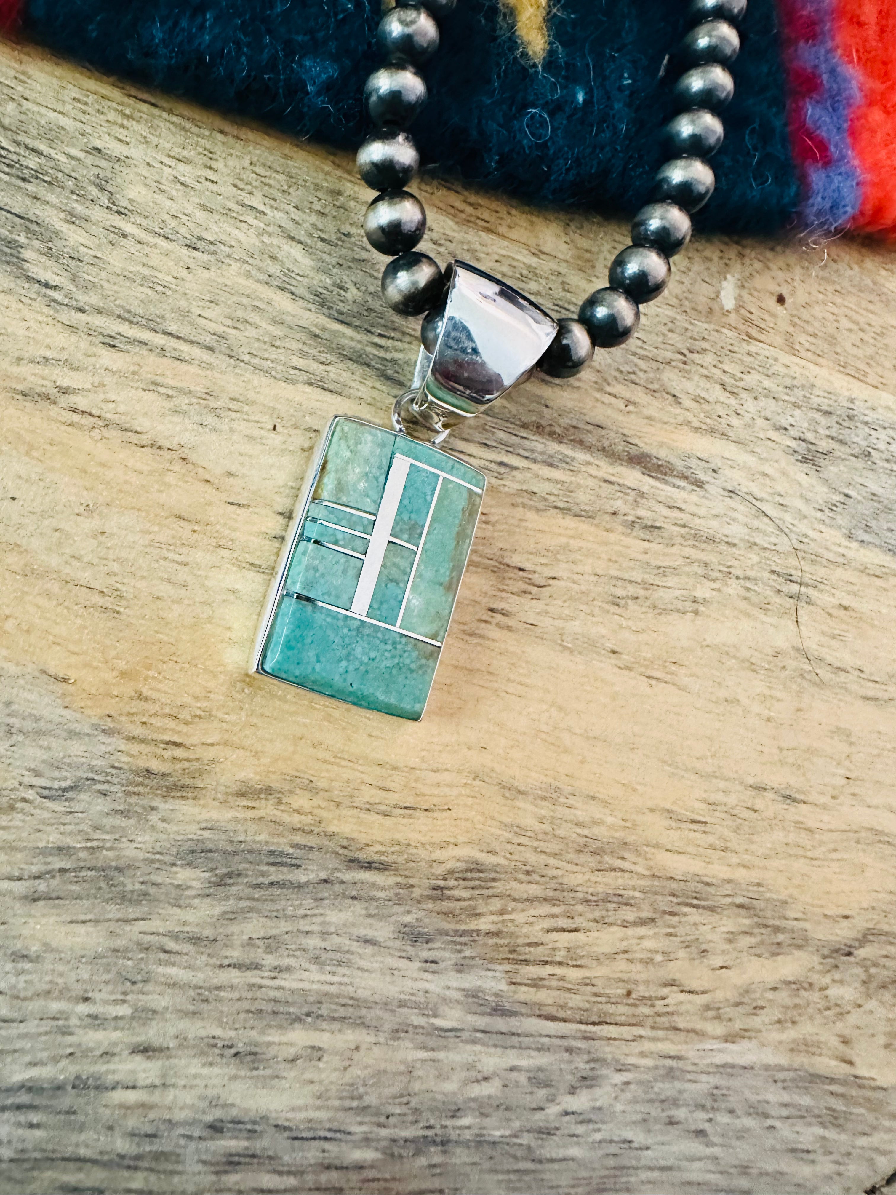 Navajo Turquoise & Sterling Silver Inlay Pendant