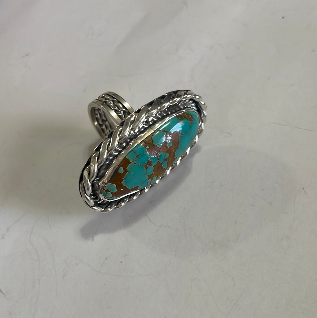 Beautiful Navajo Sterling Silver Turquoise Oval Ring Signed