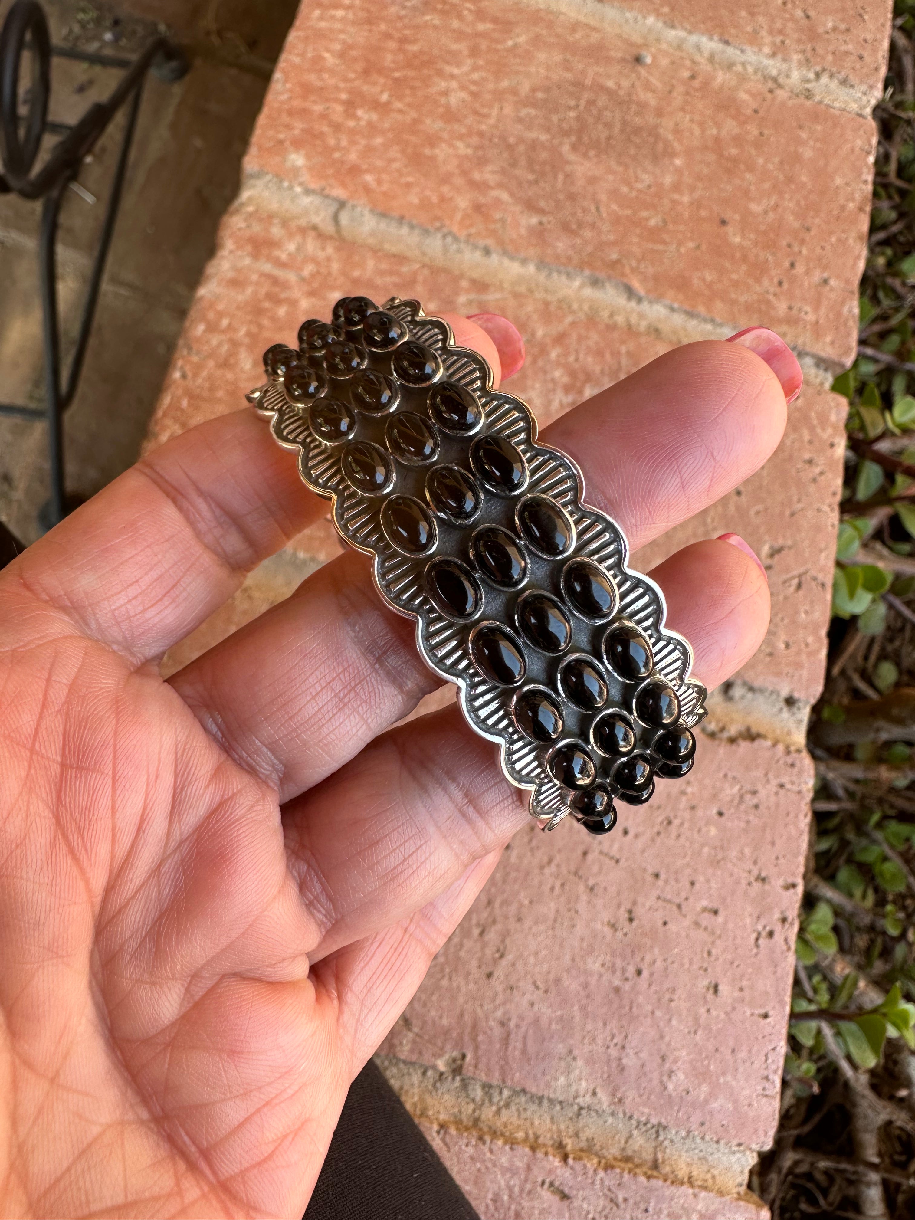 Handmade Black Onyx  Sterling Silver Taos Cuff