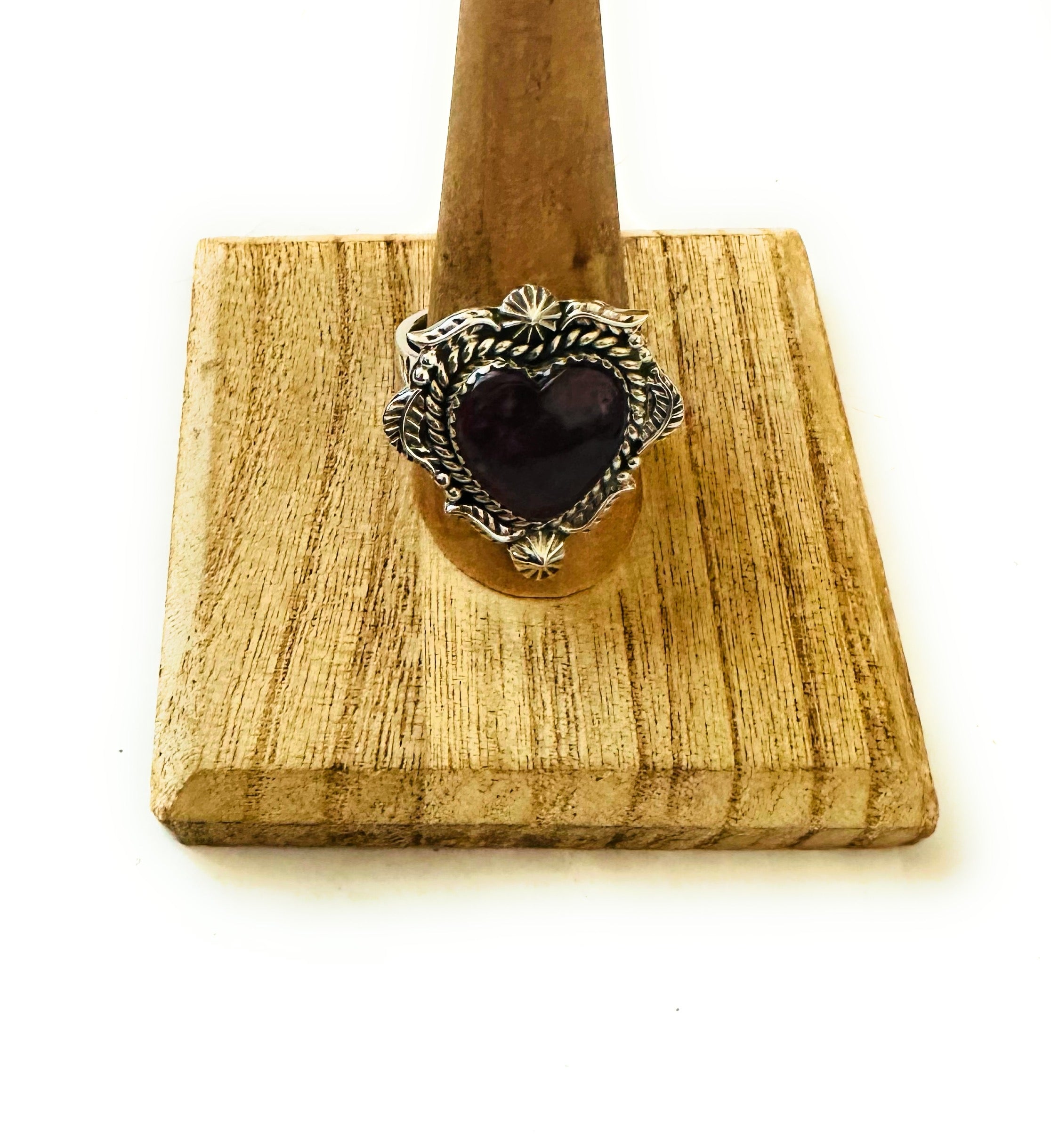 Handmade Sterling Silver & Purple Spiny Heart Adjustable Ring