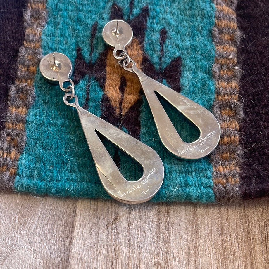 Zuni Multicolor Opal & Sterling Silver Inlay Dangle Earrings 