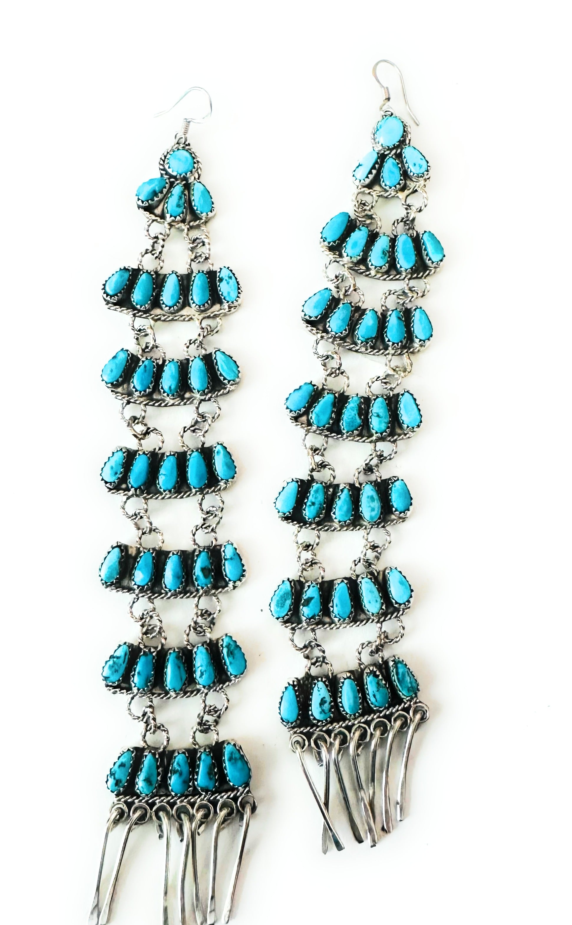 Navajo Turquoise & Sterling Silver Chandelier Dangle Earrings