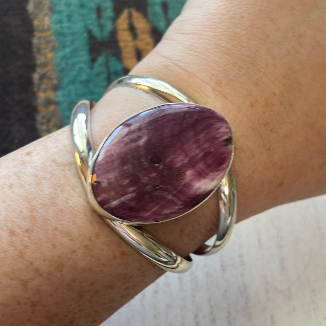 Navajo Sterling Silver & Purple Spiny Cuff Bracelet Signed