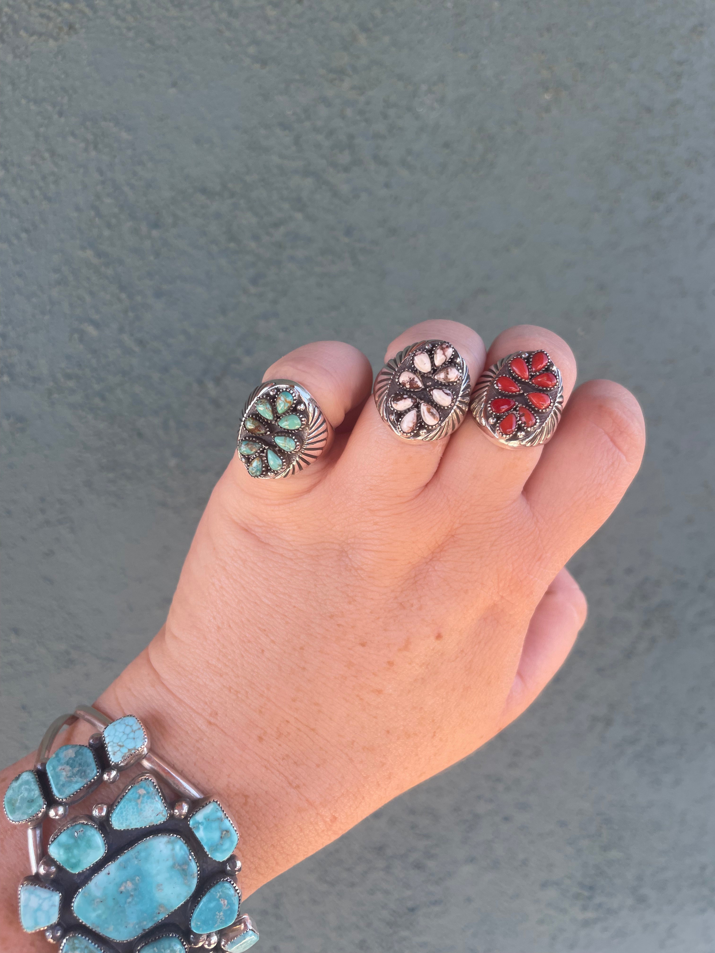 “The Marie” Handmade Sterling Silver & Coral Adjustable Ring