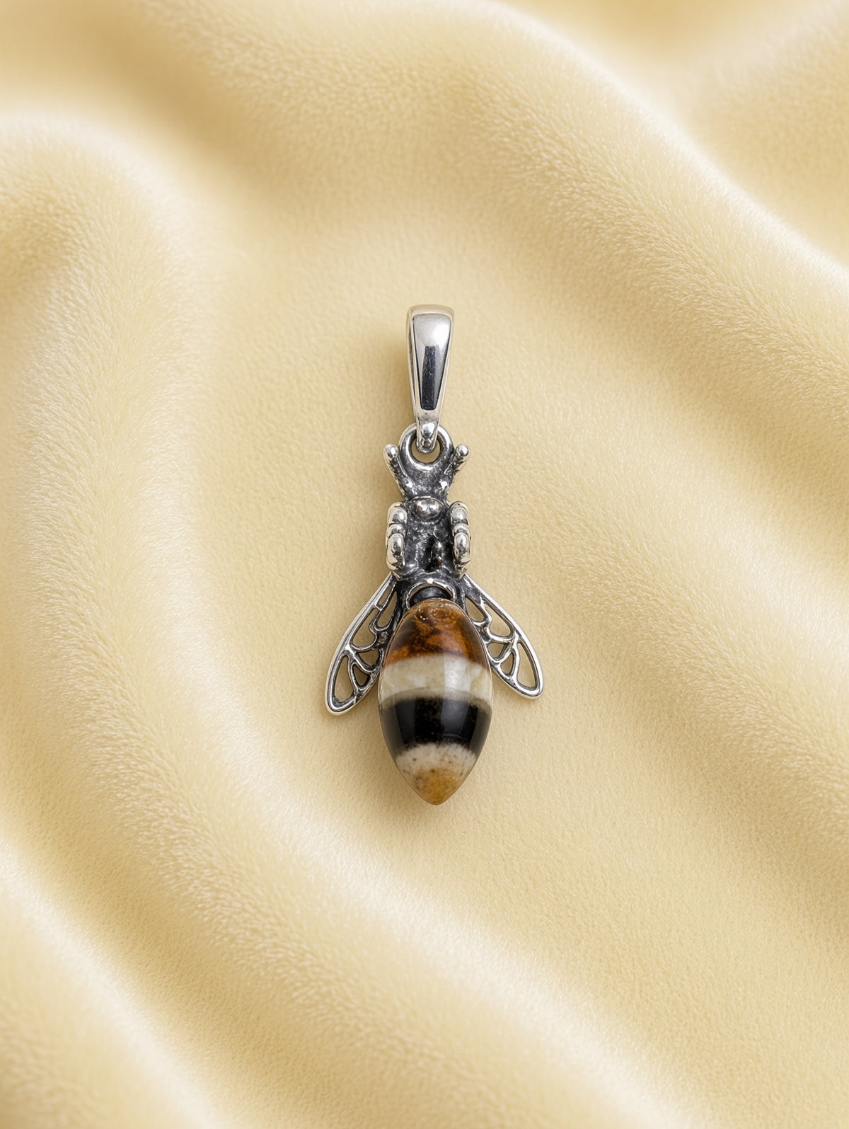 Handmade Bee Honey Cognac Cabochon & Sterling Silver Pendant Variant B02