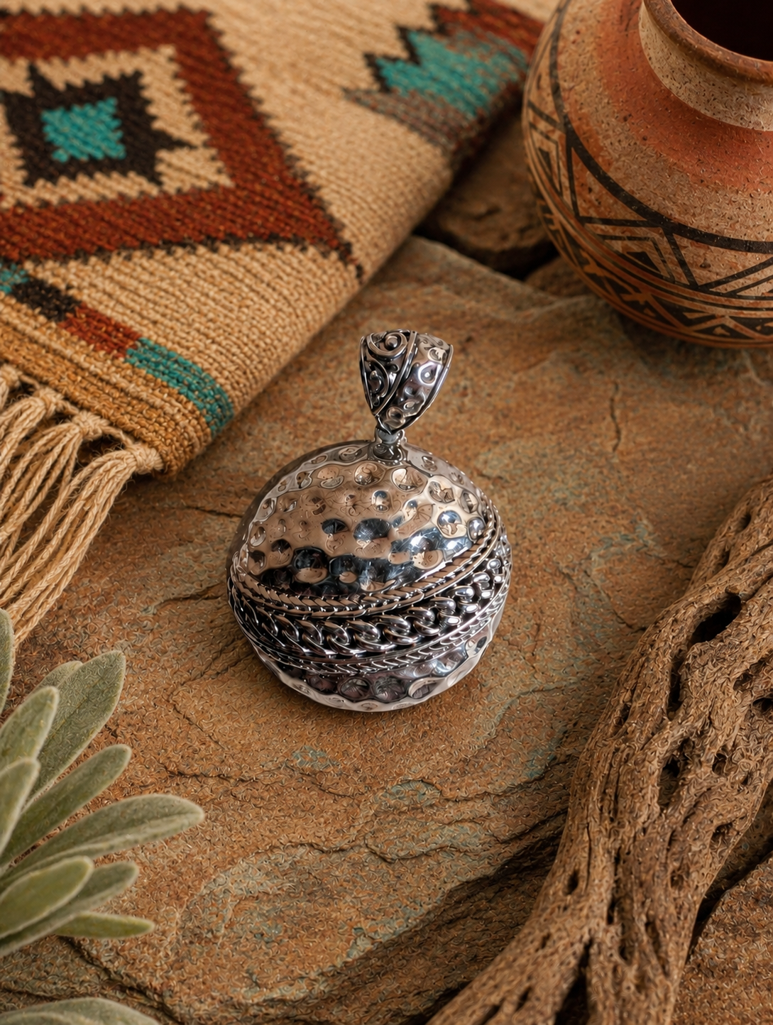 Sterling Silver Circle Shaped Ornate Filigree Medallion Pendant