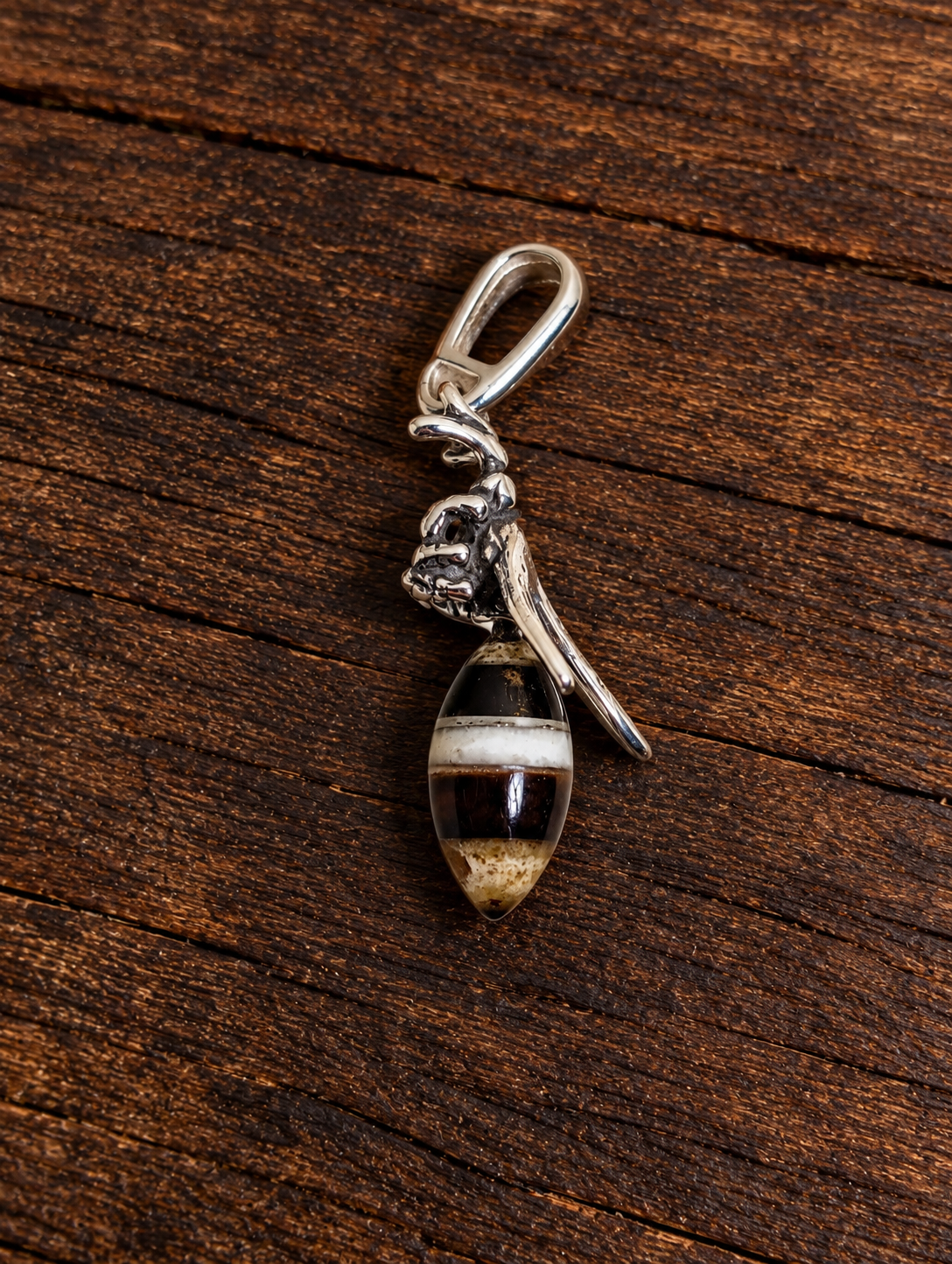 Handmade Bee Honey Cognac Cabochon & Sterling Silver Pendant
