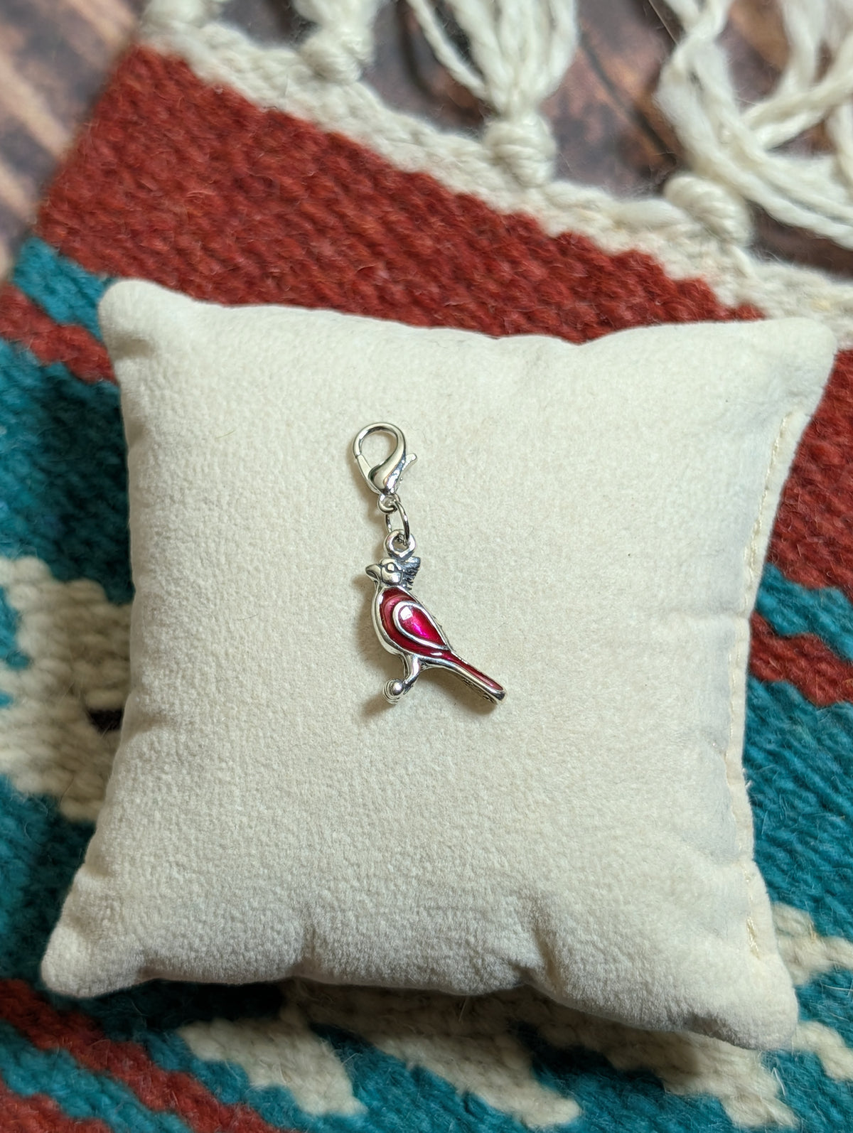 Handcrafted Red Cardinal Charm Sterling Silver With Red Enamel