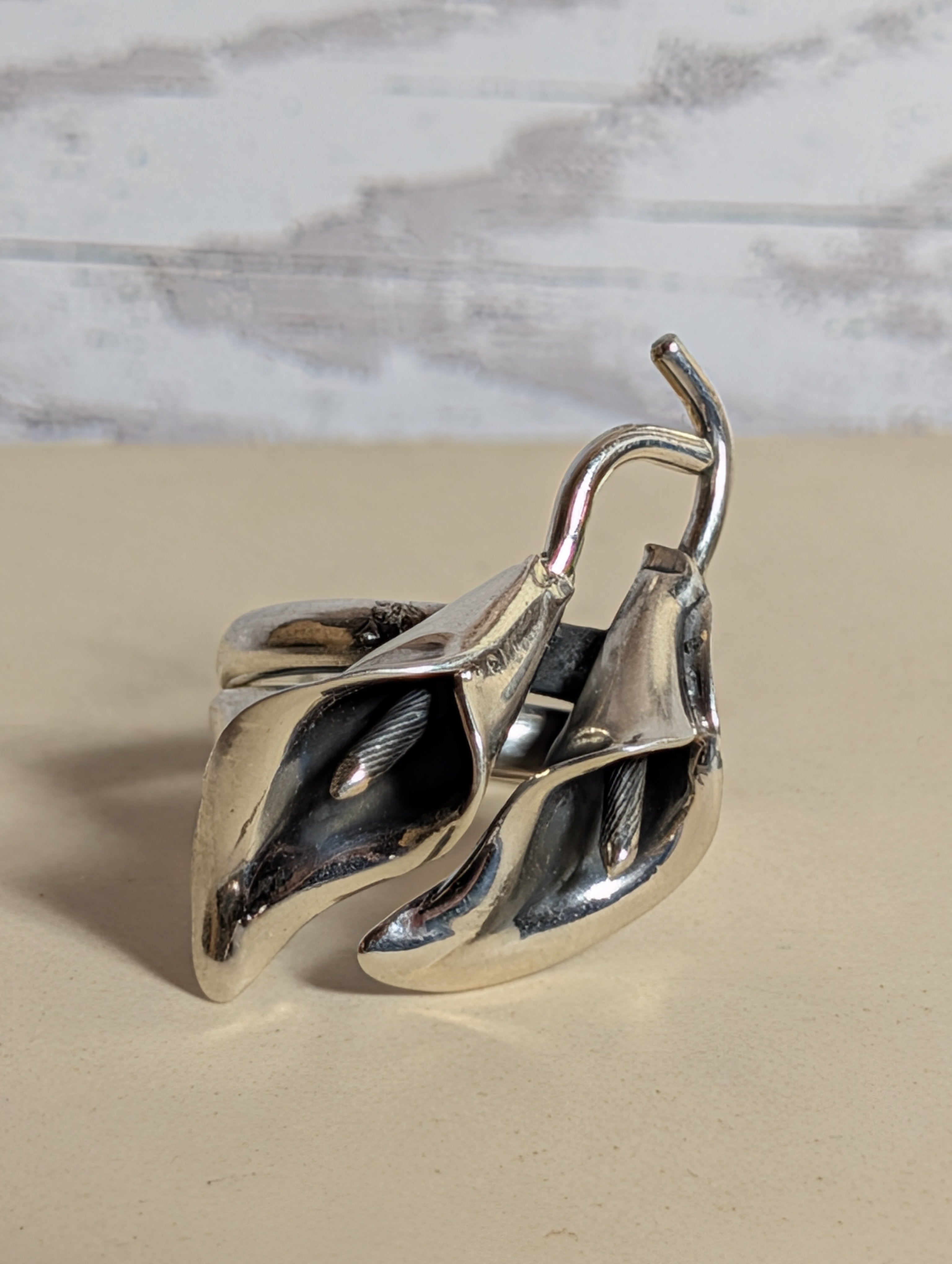 Blooming Calla Lily Sterling Silver Adjustable Ring
