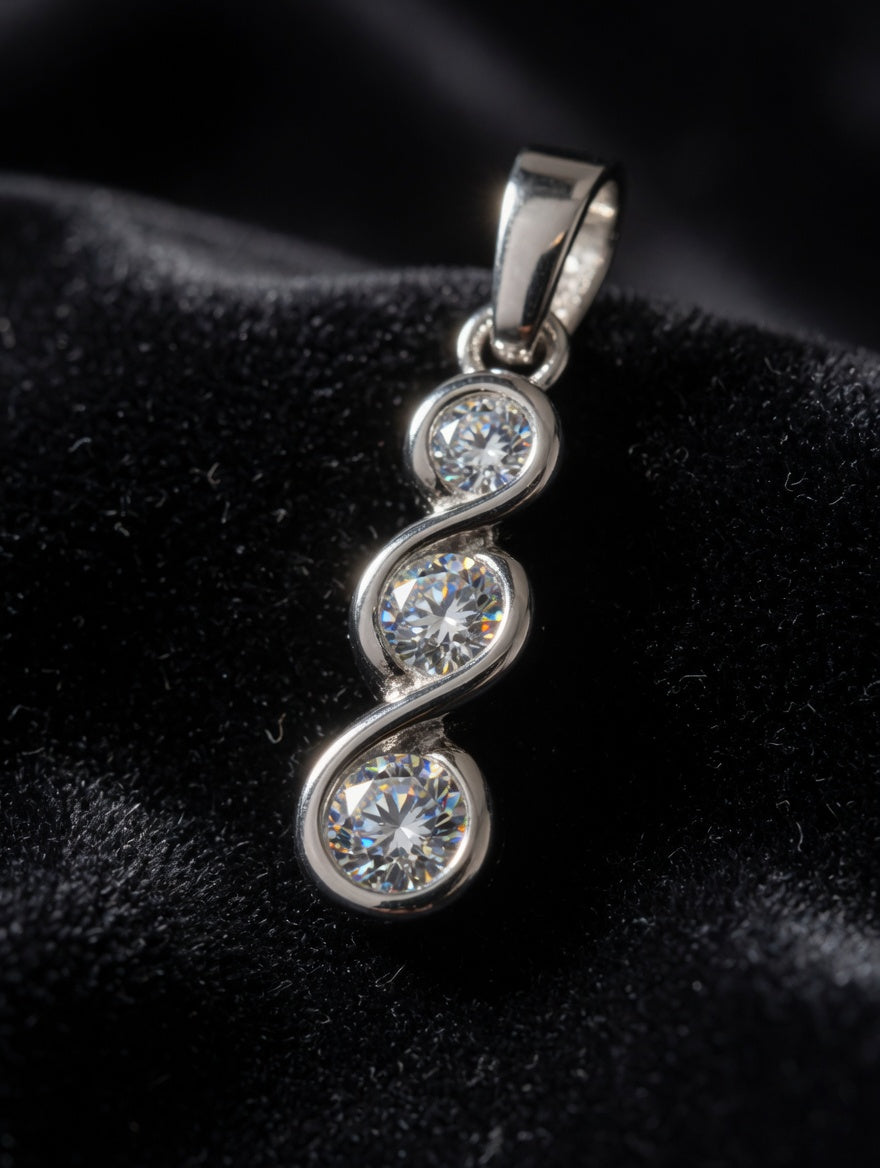 Sterling Silver CZ Three Stone Vertical Swirl Pendant