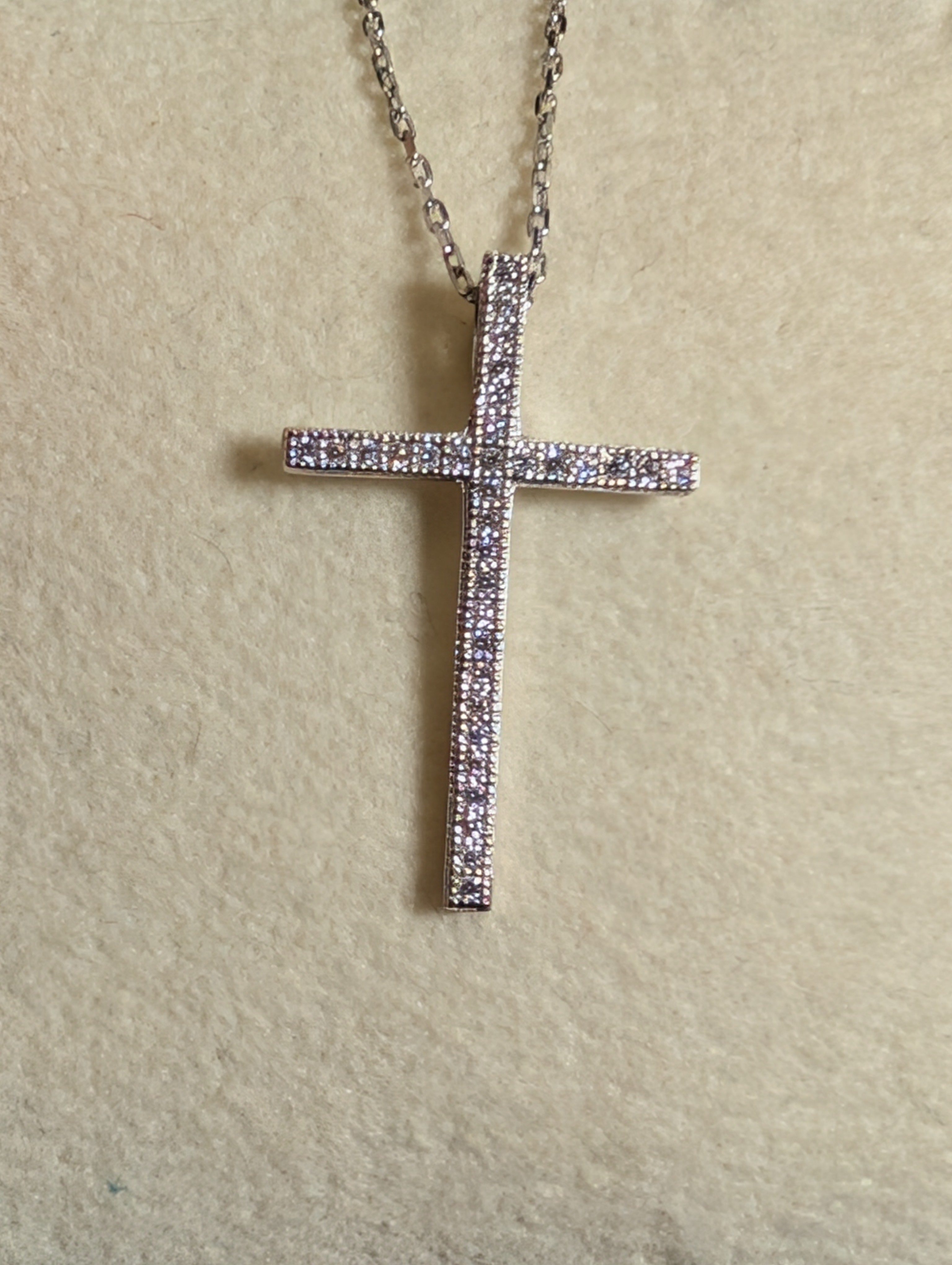 CZ Cross Simplistic Medium Sized Pendant On Sterling Silver Necklace