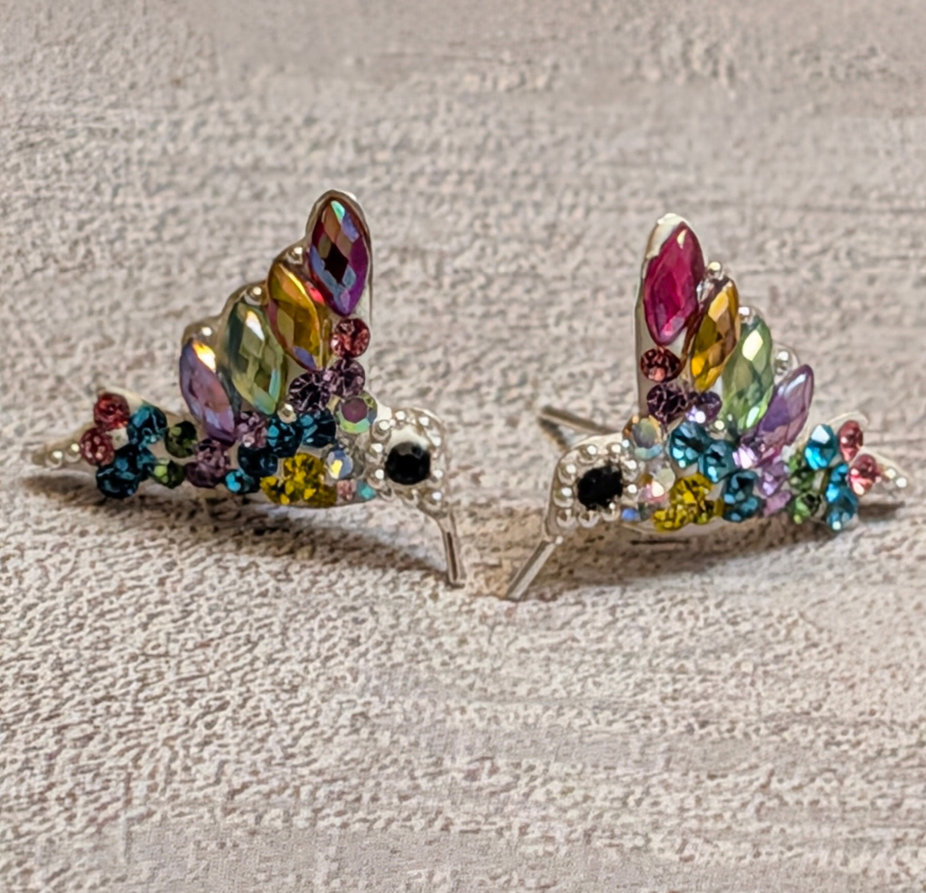 Hummingbird Multi-Color Sterling Silver Stud Earrings