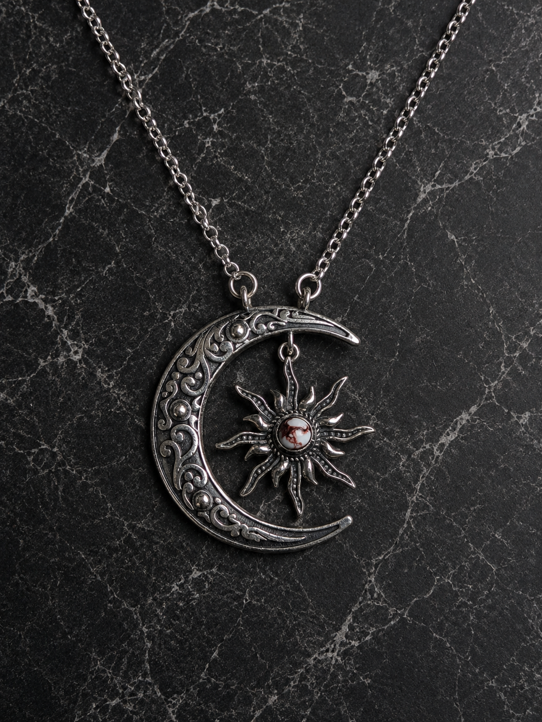 Wild Horse Crescent Sterling Silver Moon and Star Necklace
