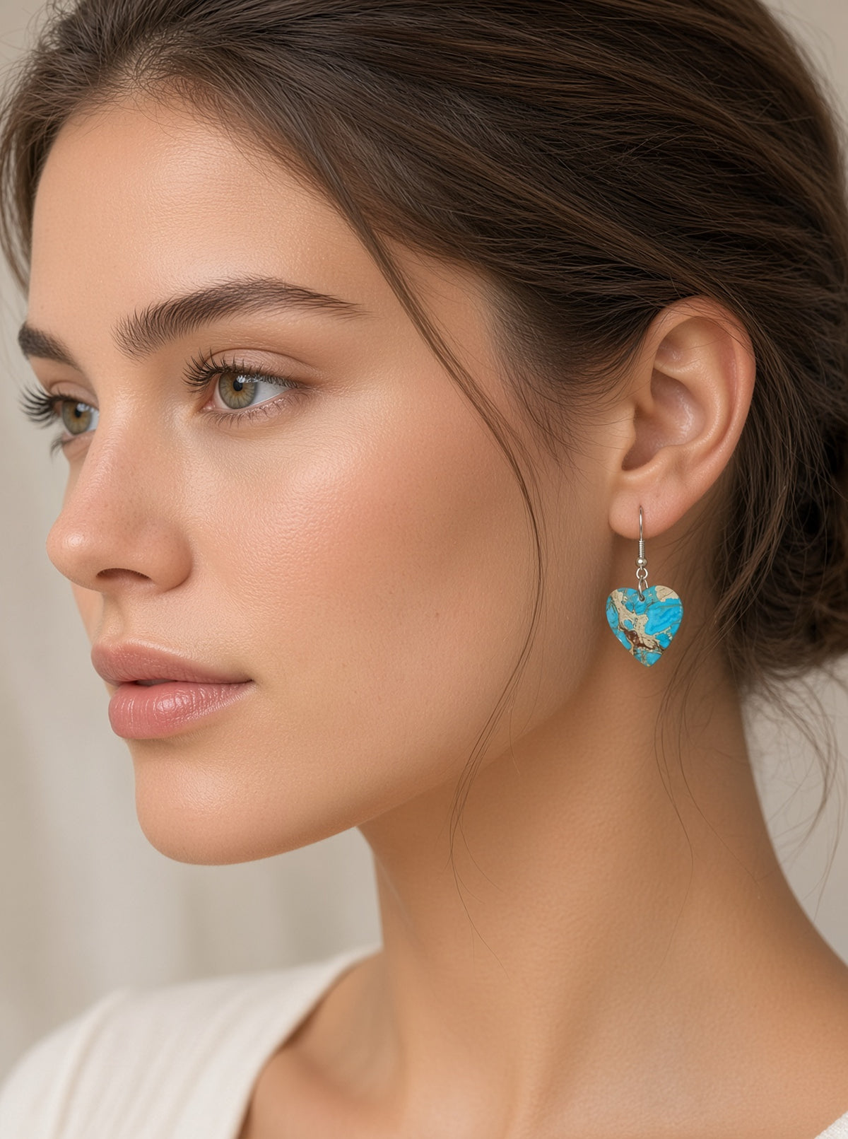 Handcrafted Turquoise Heart Slab Sterling Silver Earrings