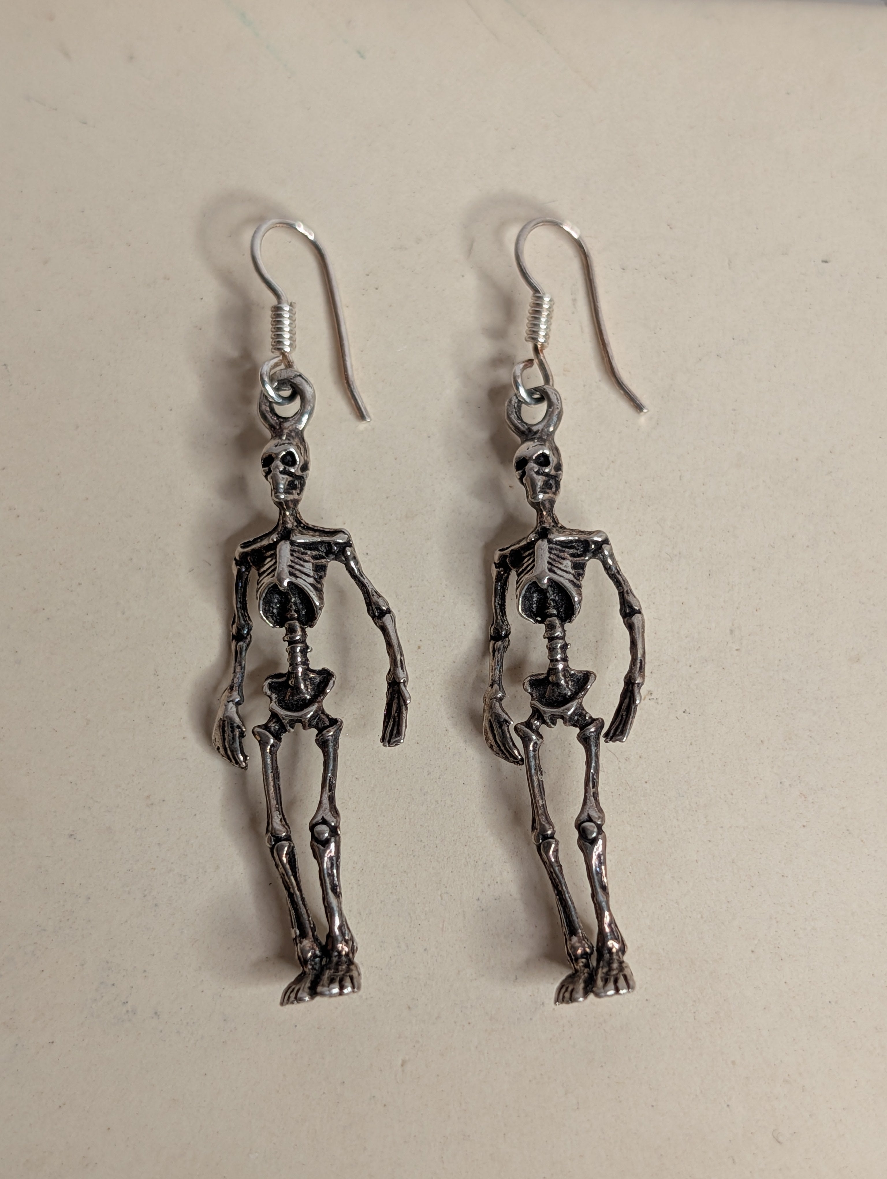 Sterling Silver Halloween Gothic Skeleton Earrings On Hook