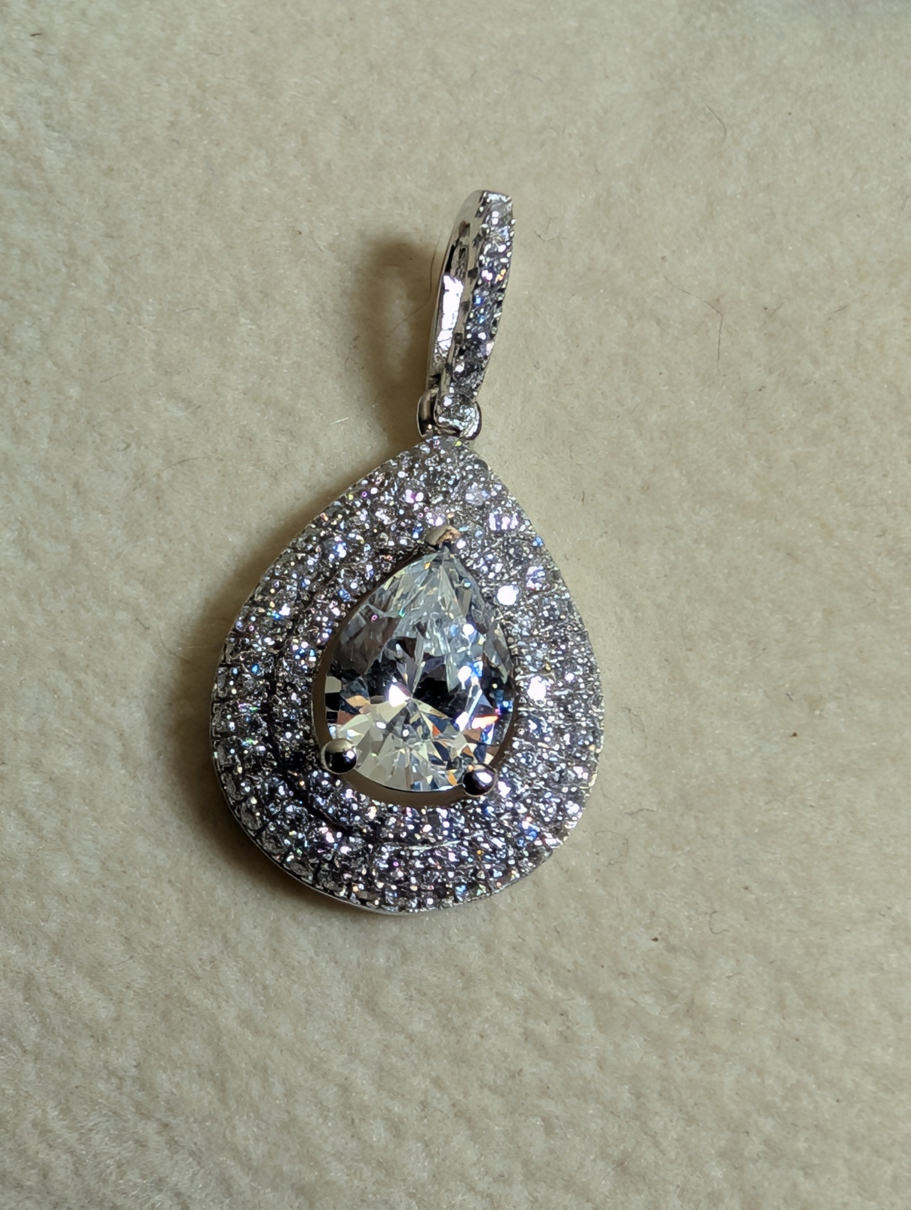 CZ Teardrop Shaped Sterling Silver Pendant
