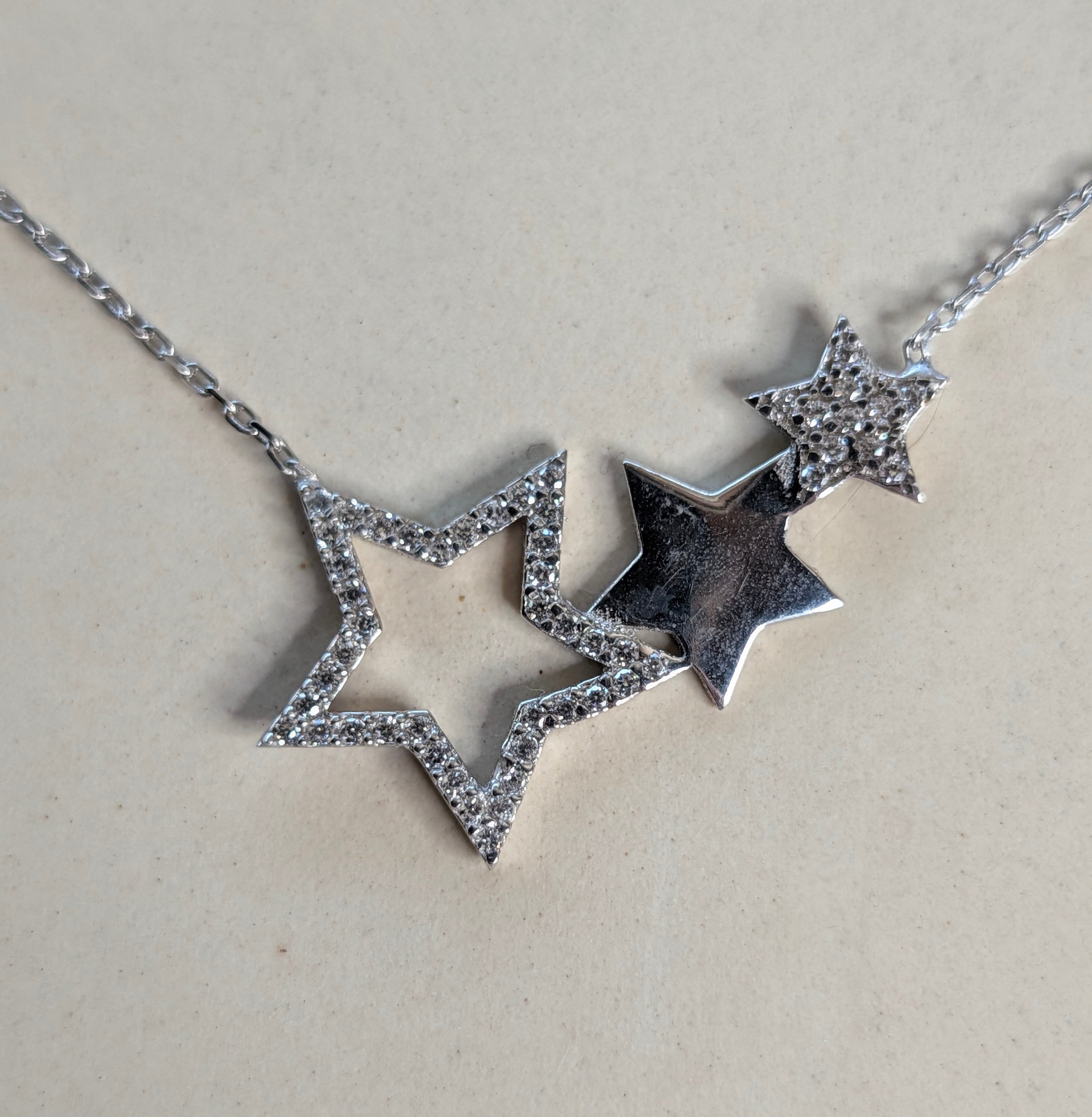 Sterling Silver Three Star CZ Silhouette Pendant Necklace